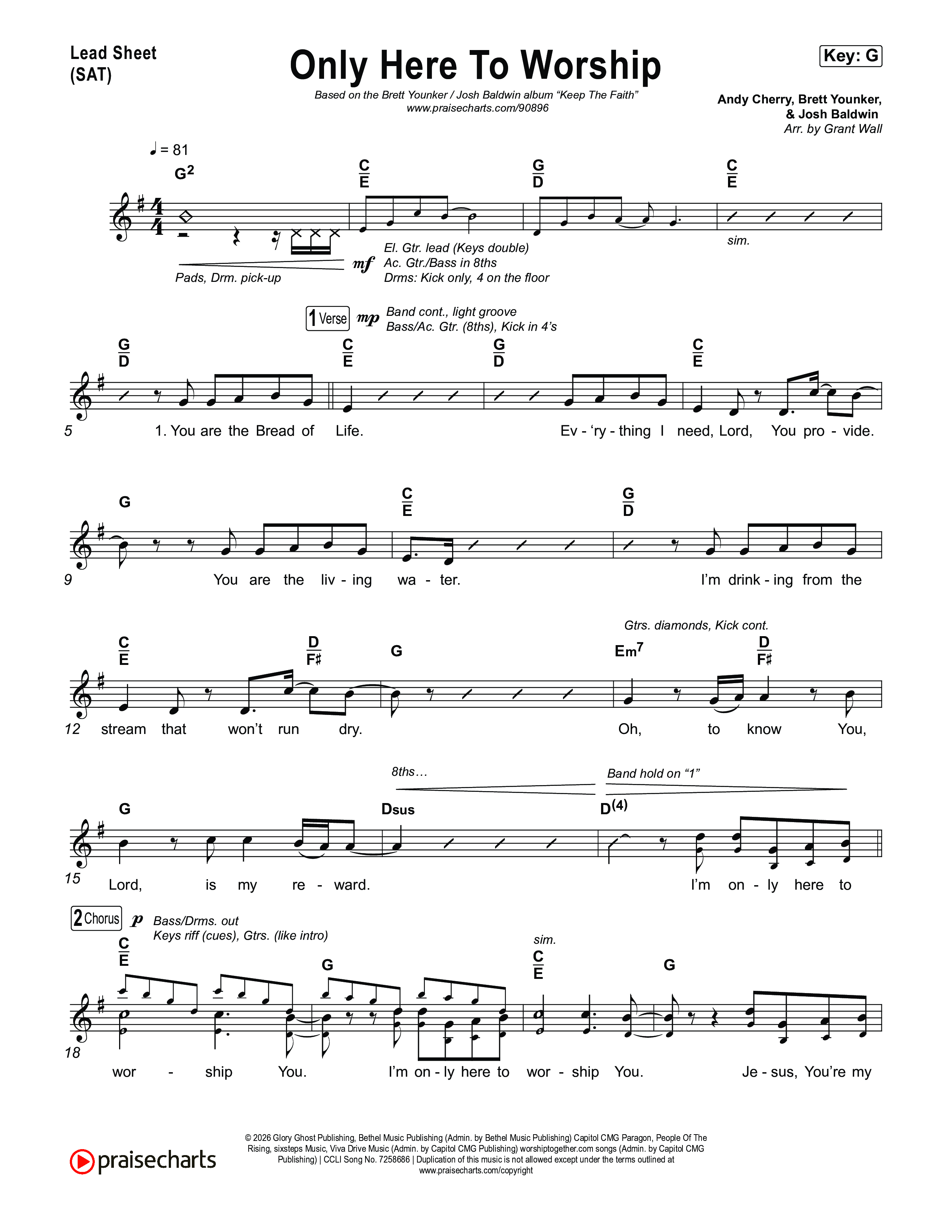 Only Here To Worship Lead Sheet (SAT) (Brett Younker / Josh Baldwin)