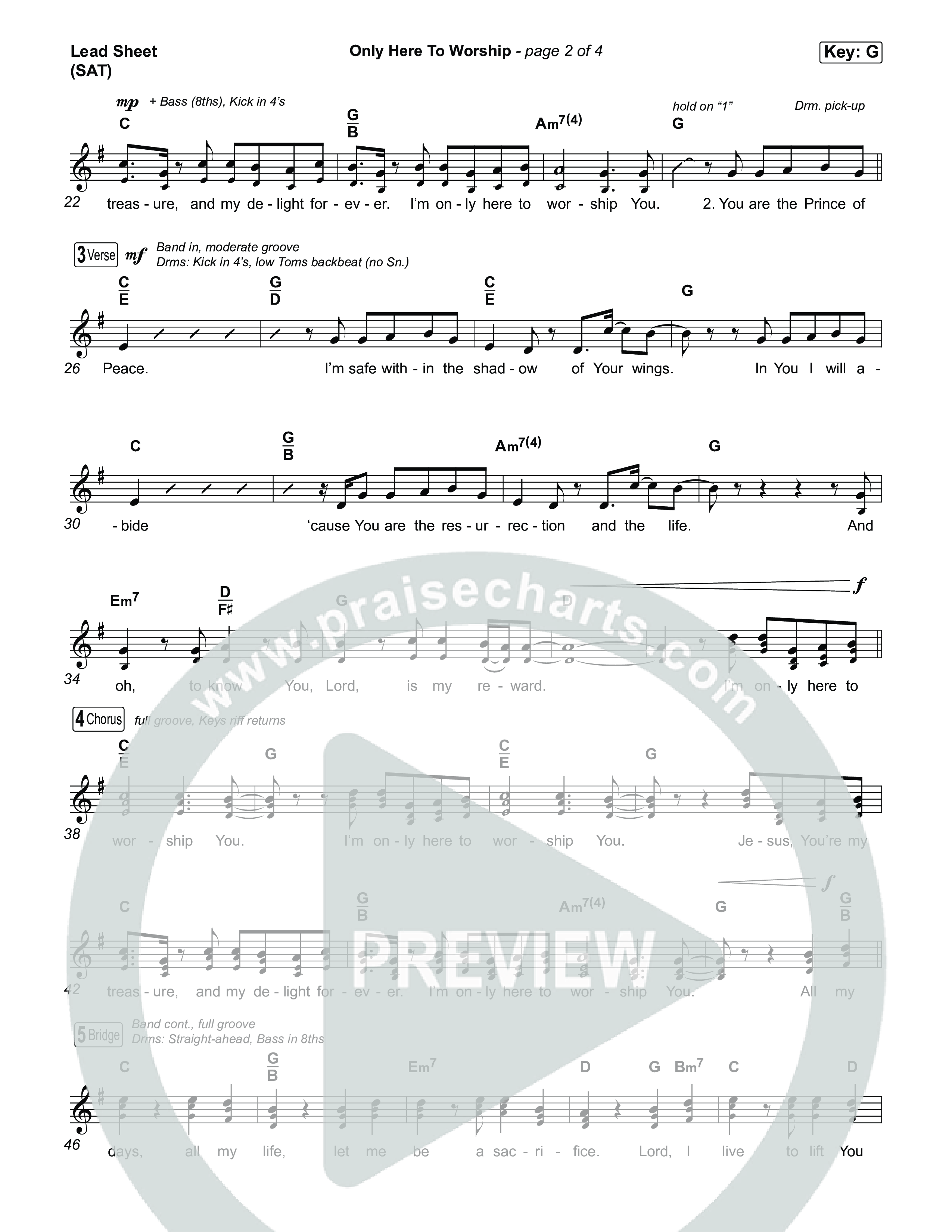 Only Here To Worship Lead Sheet (SAT) (Brett Younker / Josh Baldwin)