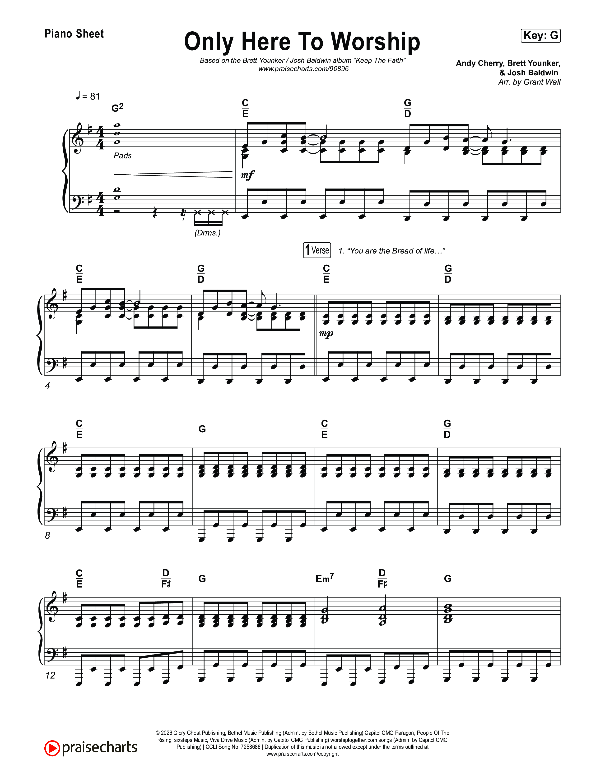 Only Here To Worship Piano Sheet (Brett Younker / Josh Baldwin)