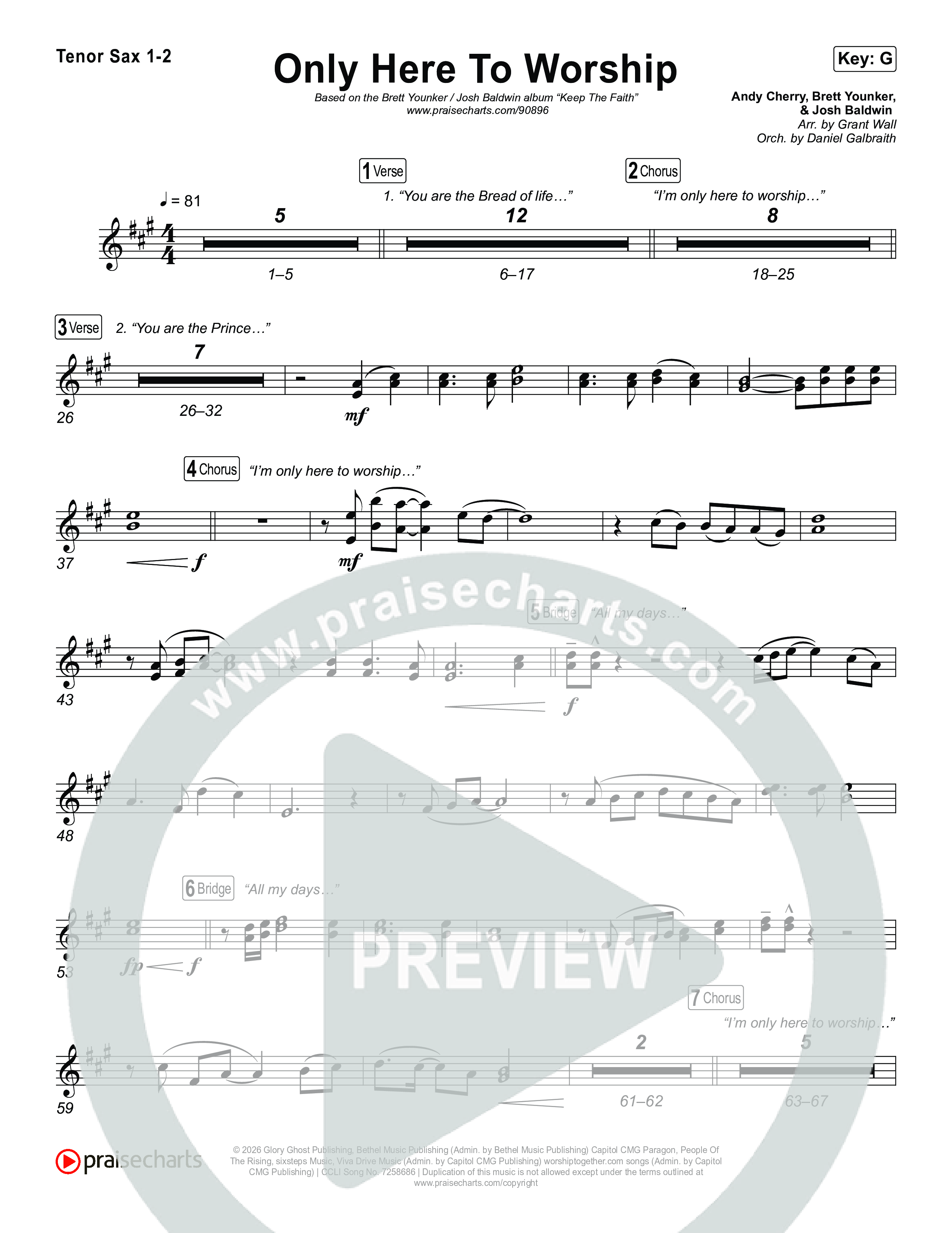 Only Here To Worship Tenor Sax 1,2 (Brett Younker / Josh Baldwin)