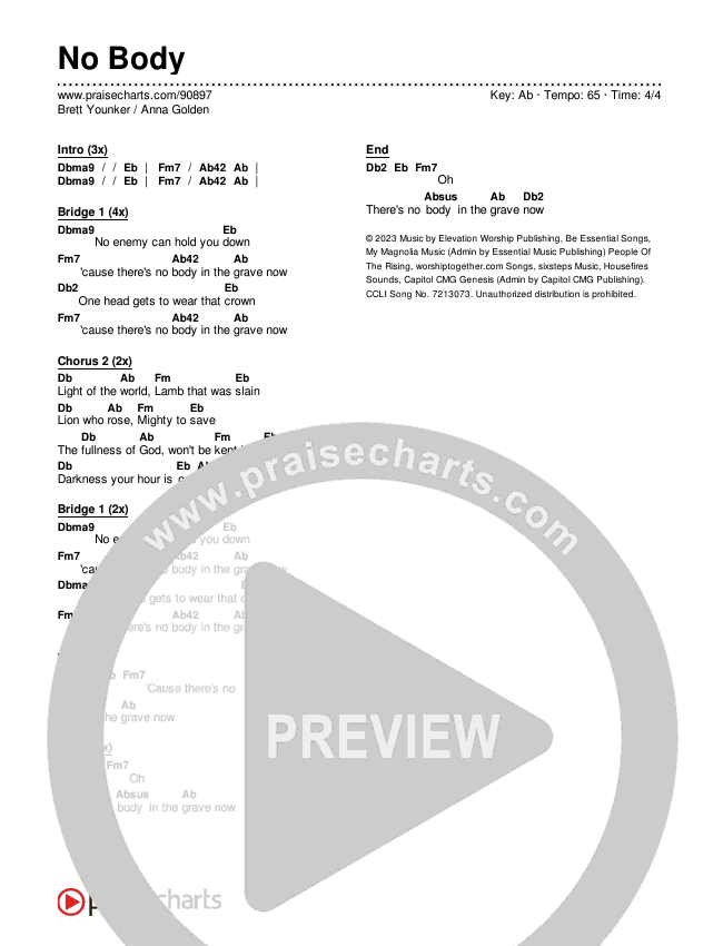 No Body Chords & Lyrics (Brett Younker / Anna Golden)