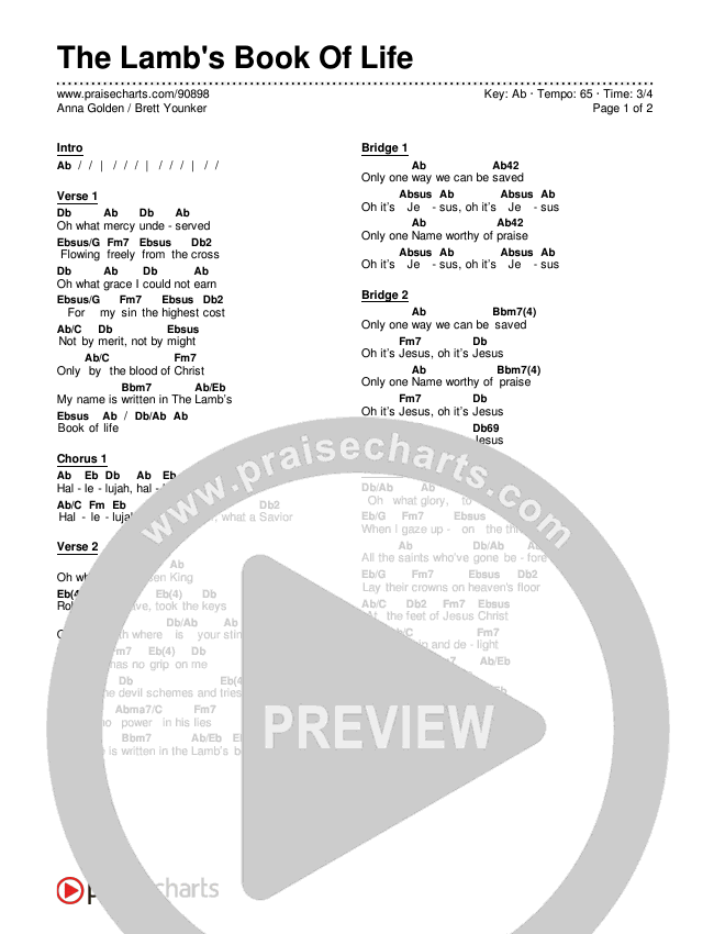 The Lamb's Book Of Life Chords & Lyrics (Brett Younker / Anna Golden)