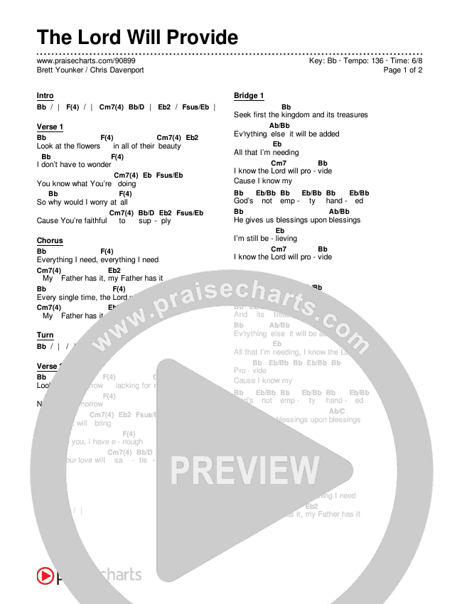 The Lord Will Provide Chords & Lyrics (Brett Younker / Chris Davenport)