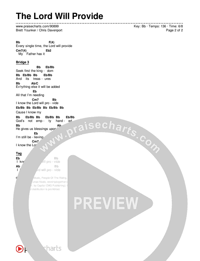 The Lord Will Provide Chords & Lyrics (Brett Younker / Chris Davenport)