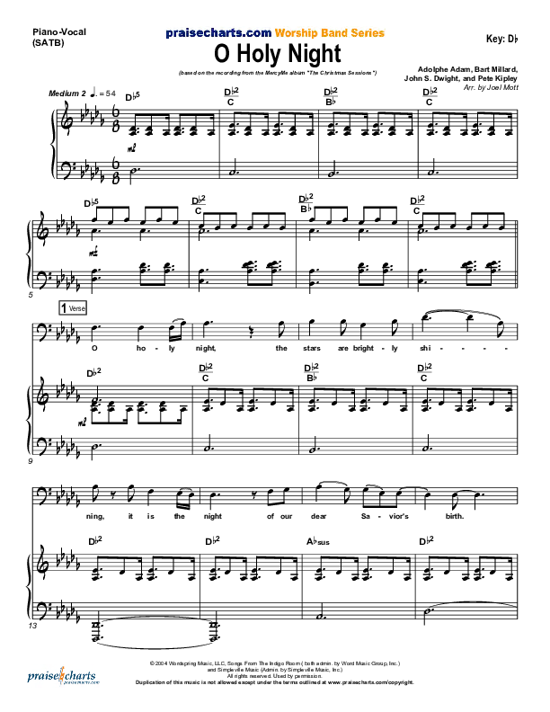 O Holy Night Piano/Vocal (SATB) (MercyMe)