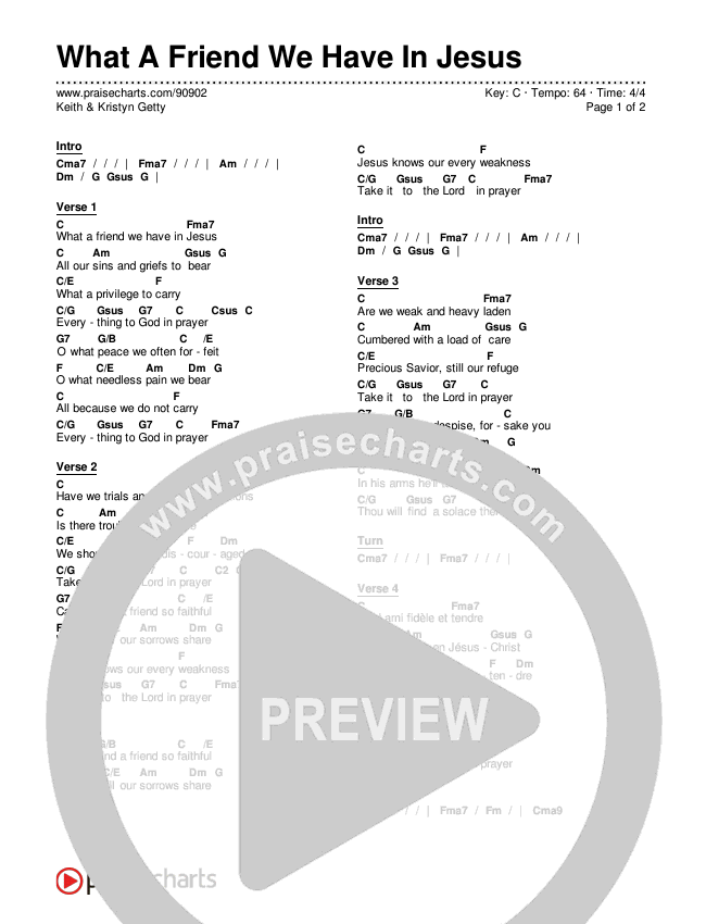 What A Friend We Have In Jesus Chords & Lyrics (Keith & Kristyn Getty)