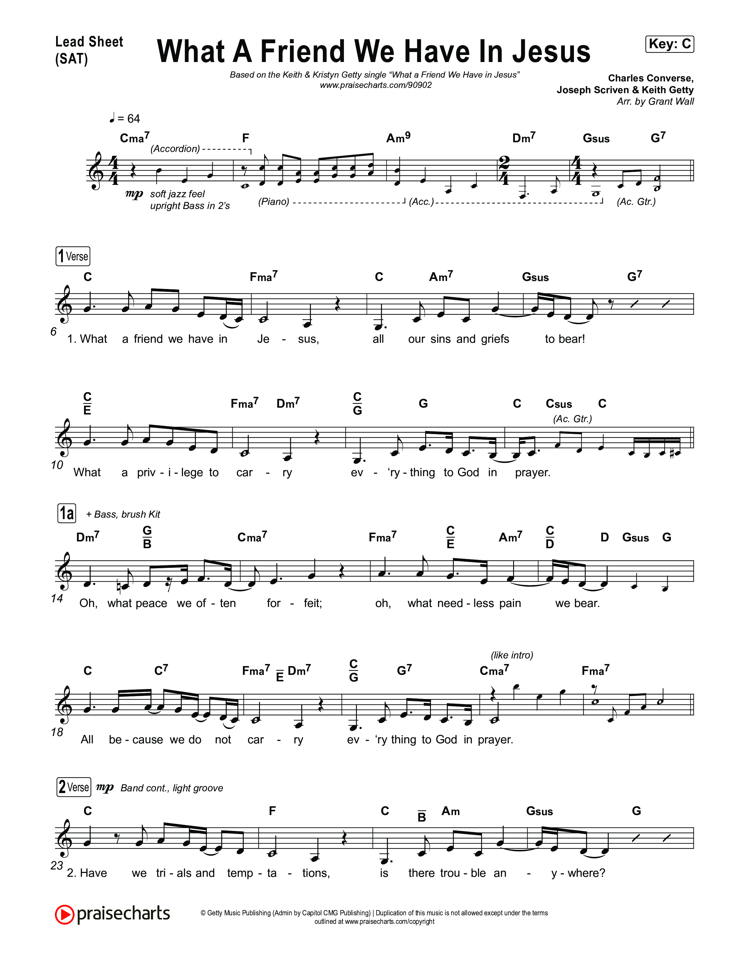 What A Friend We Have In Jesus Lead Sheet (SAT) (Keith & Kristyn Getty)