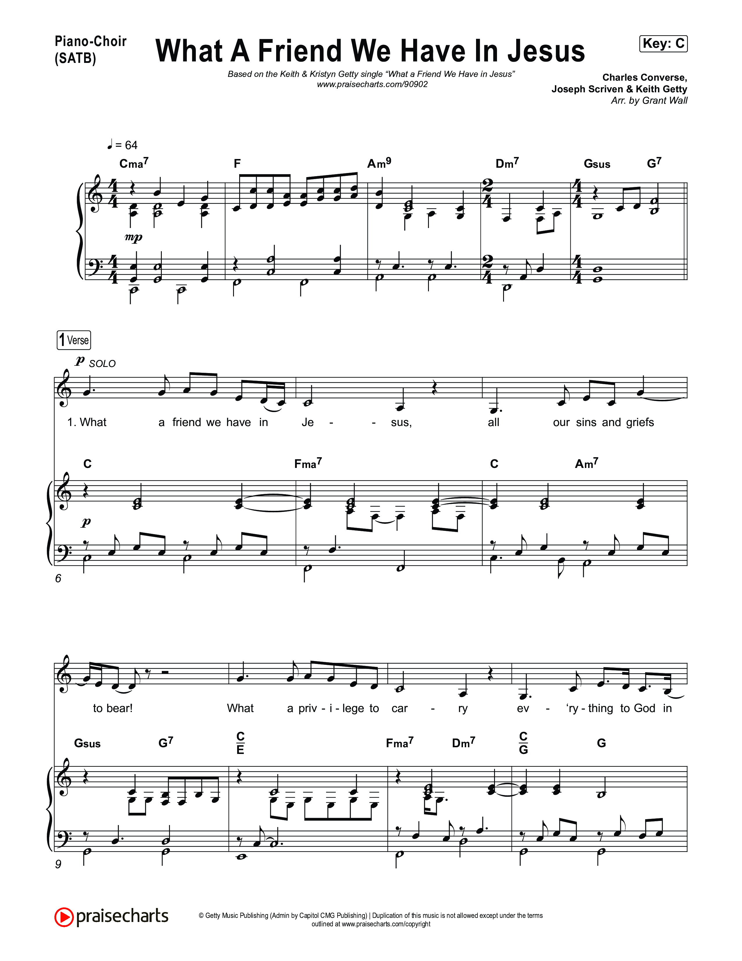 What A Friend We Have In Jesus Piano/Vocal (SATB) (Keith & Kristyn Getty)