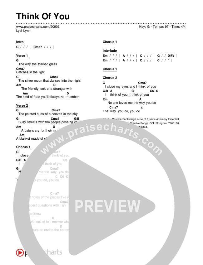 Think Of You Chords & Lyrics (Lydi Lynn)