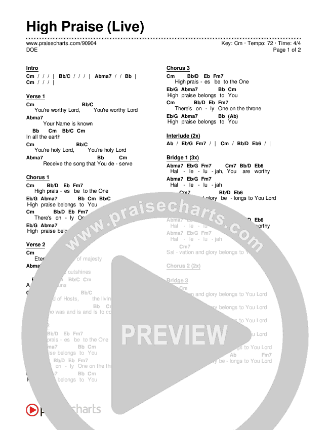 High Praise (Live) Chords & Lyrics (DOE)