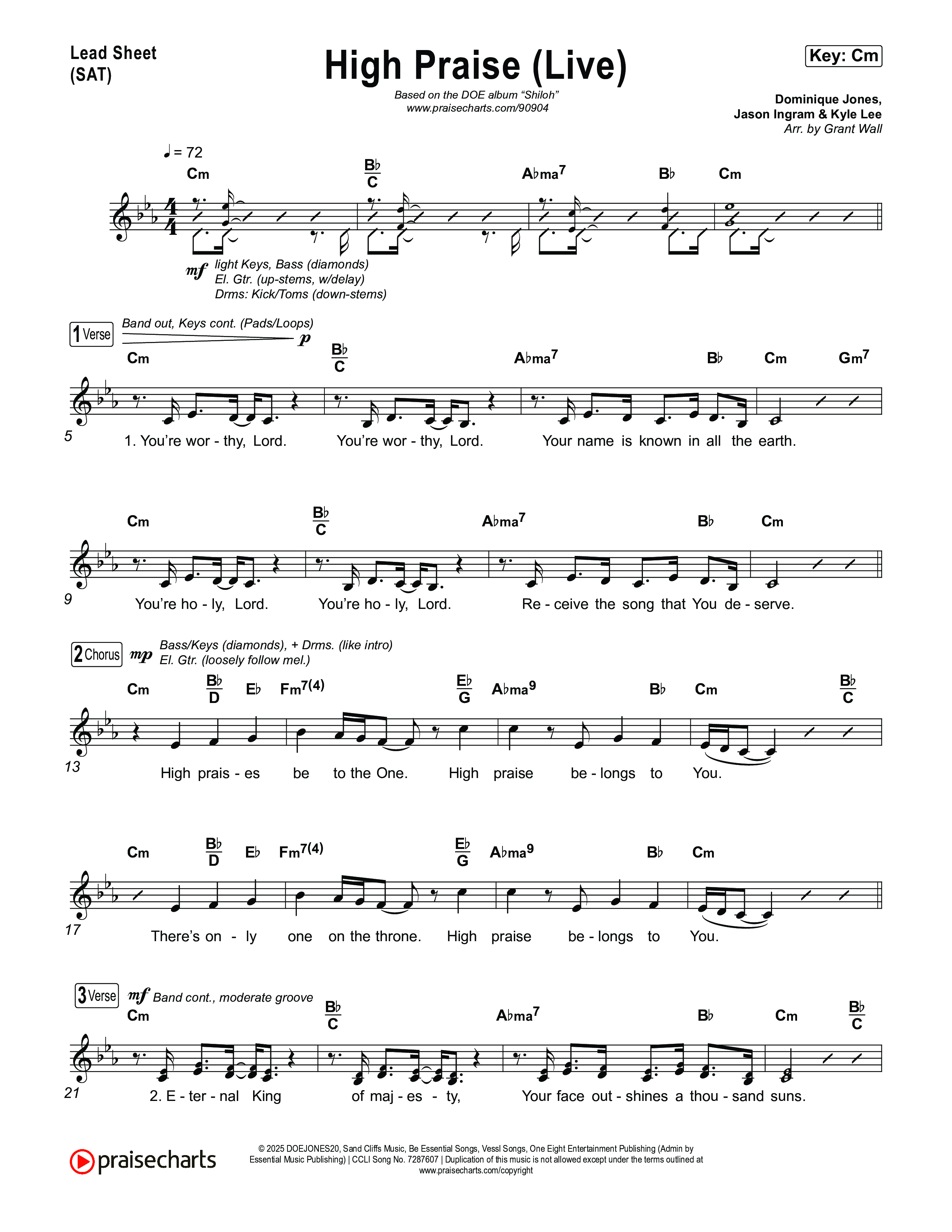 High Praise (Live) Lead Sheet (SAT) (DOE)