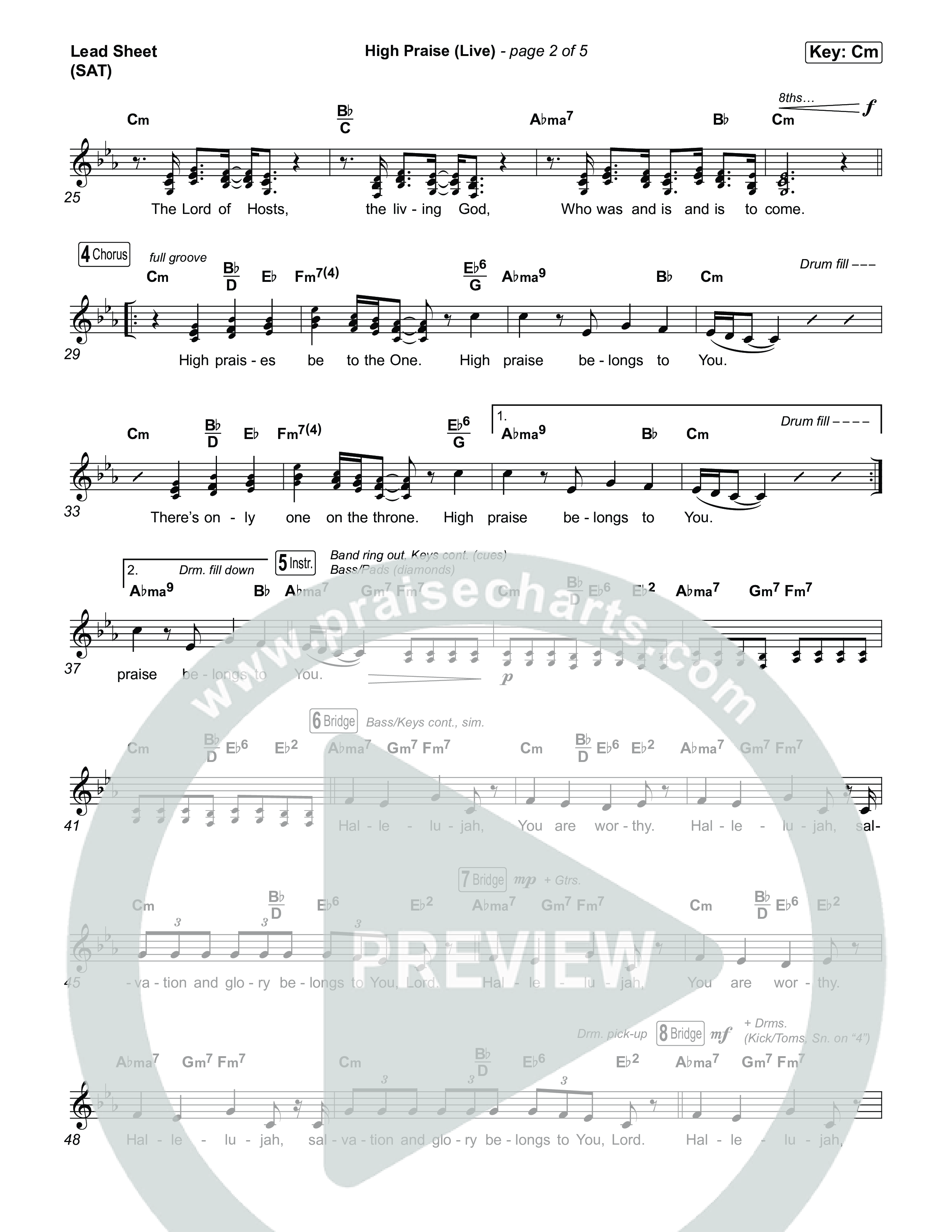 High Praise (Live) Lead Sheet (SAT) (DOE)