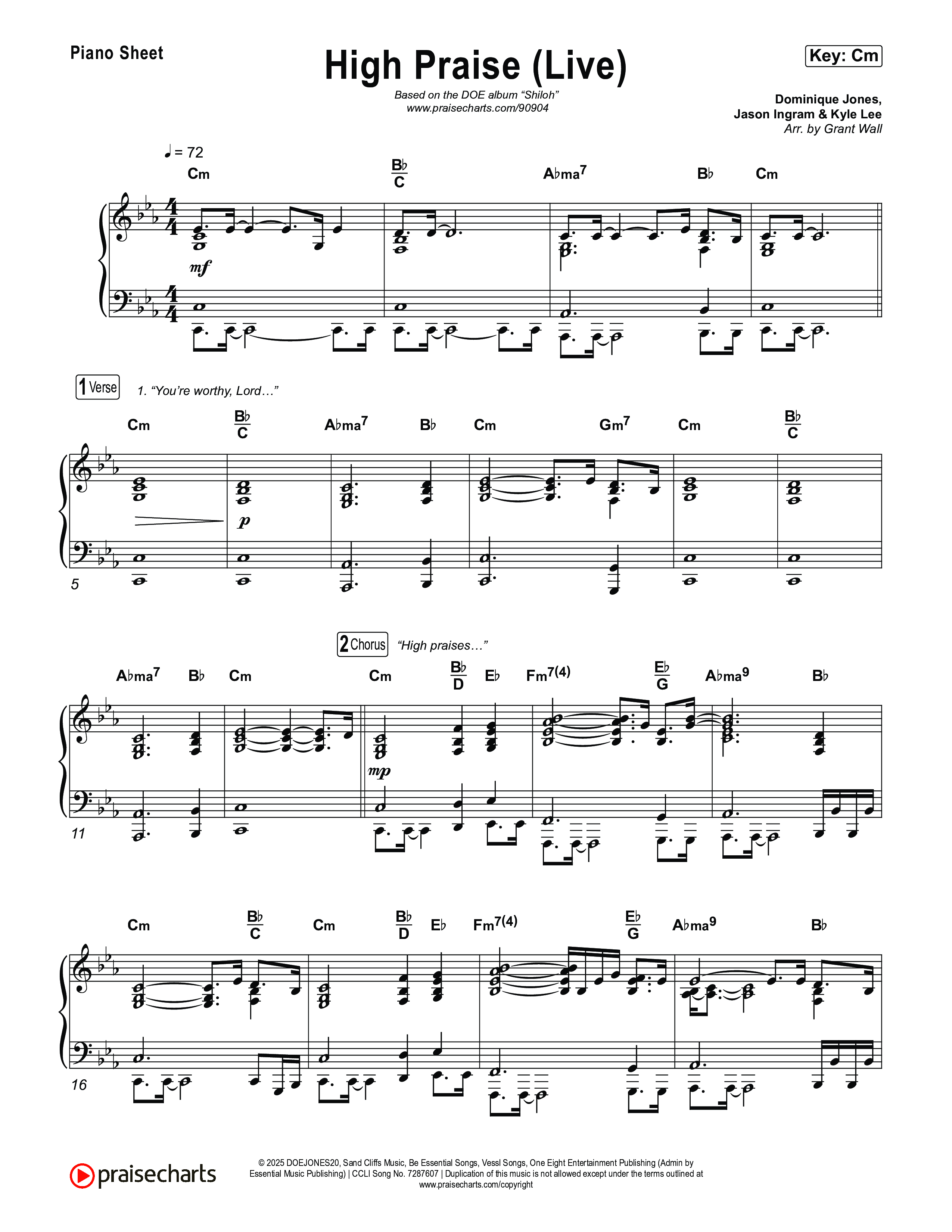 High Praise (Live) Piano Sheet (DOE)