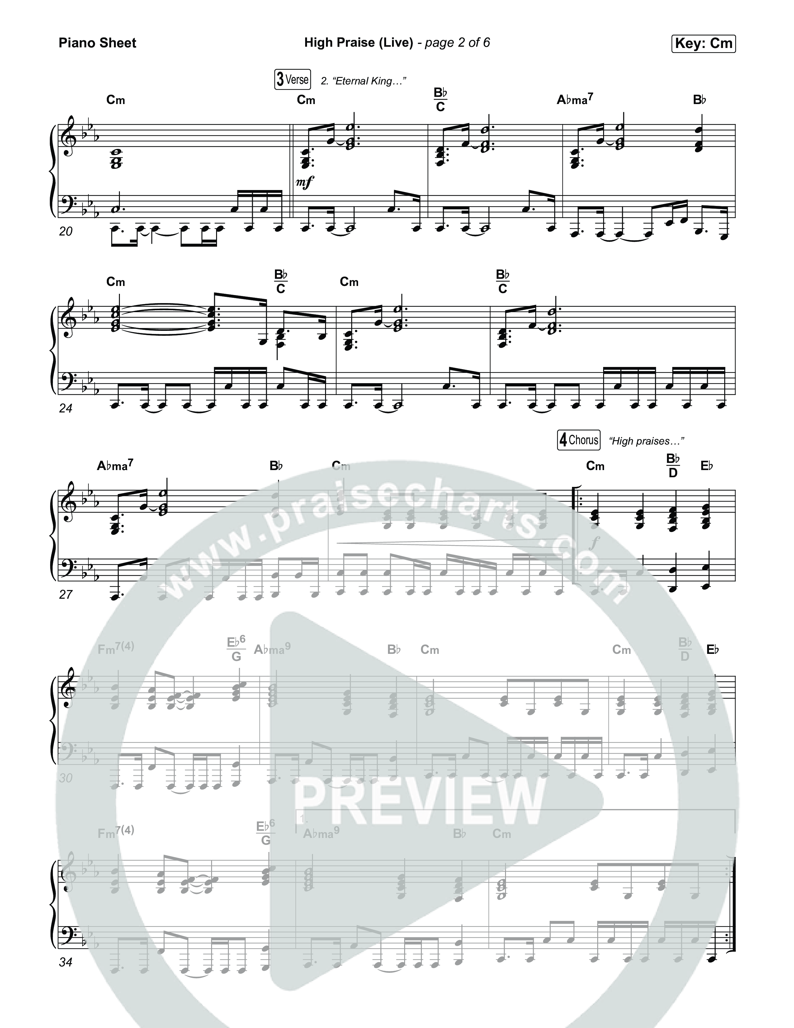 High Praise (Live) Piano Sheet (DOE)