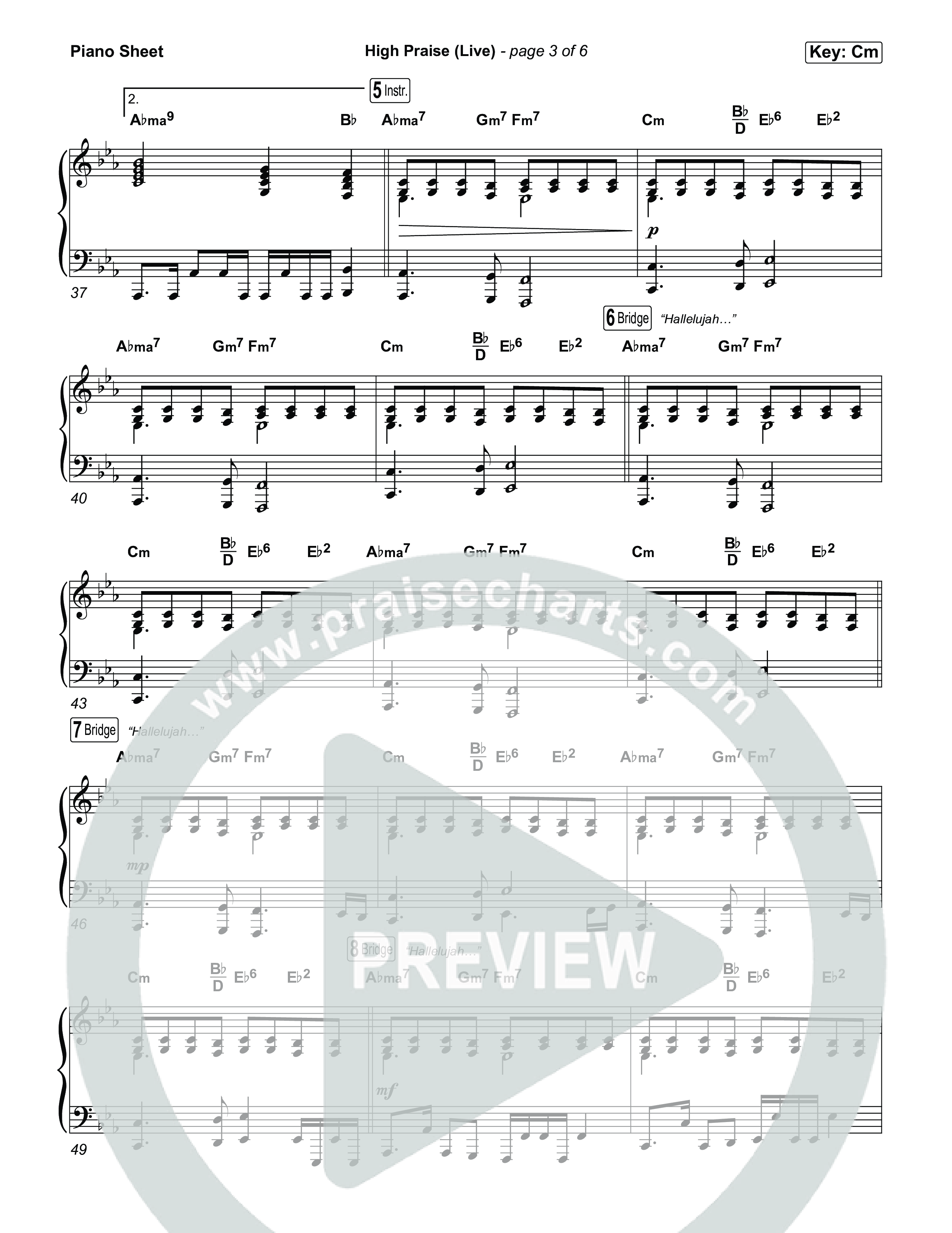 High Praise (Live) Piano Sheet (DOE)