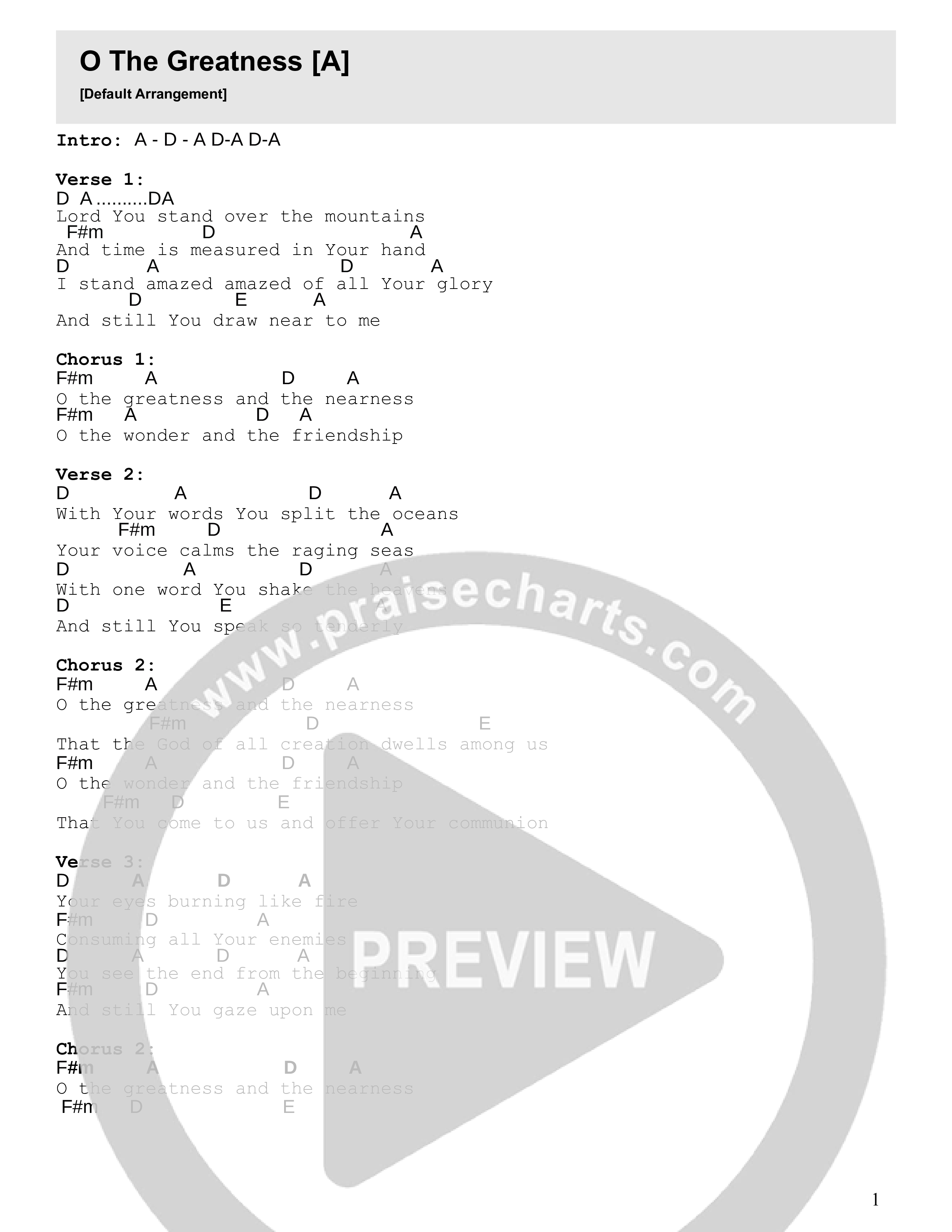 O The Greatness Chord Chart (David Willis / Matt Coss)