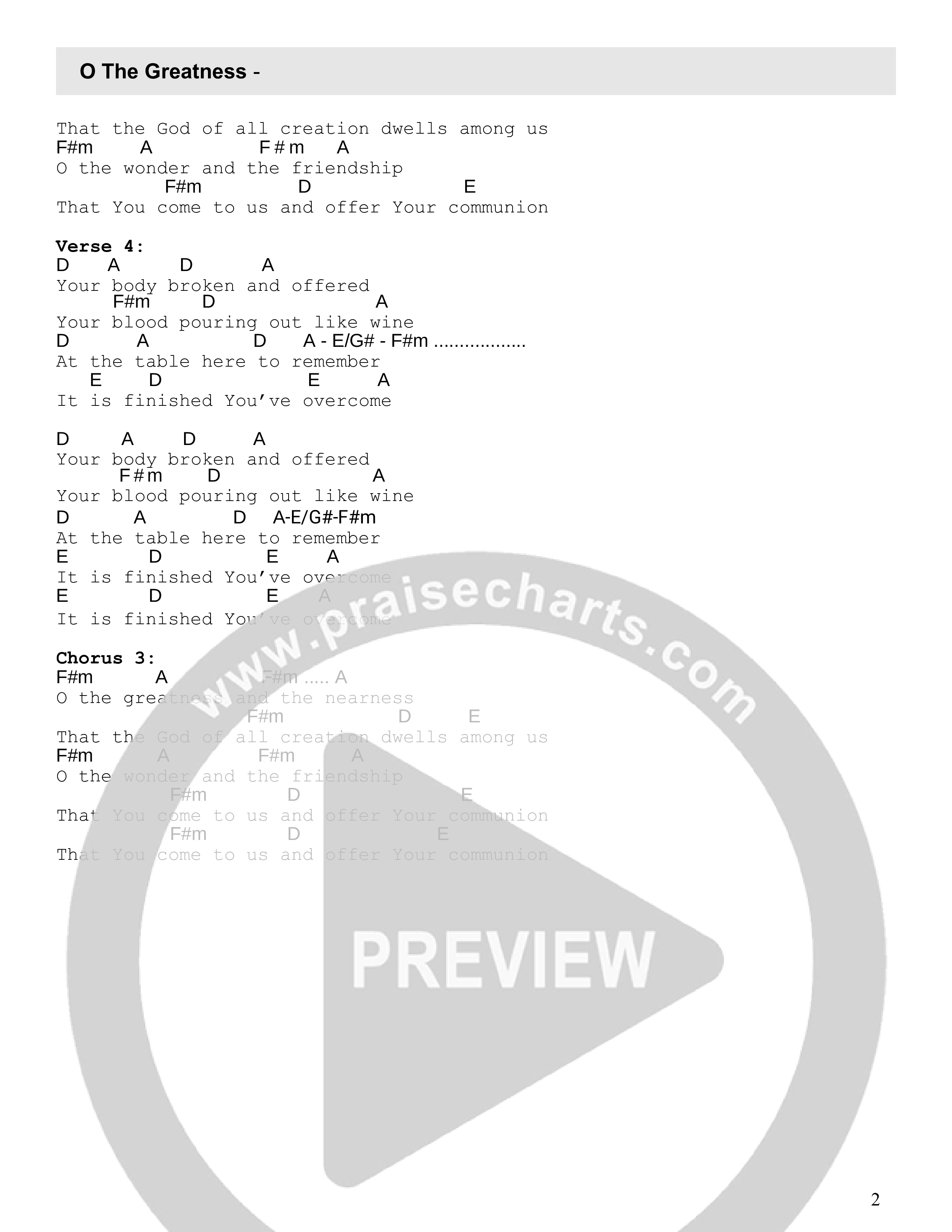 O The Greatness Chord Chart (David Willis / Matt Coss)