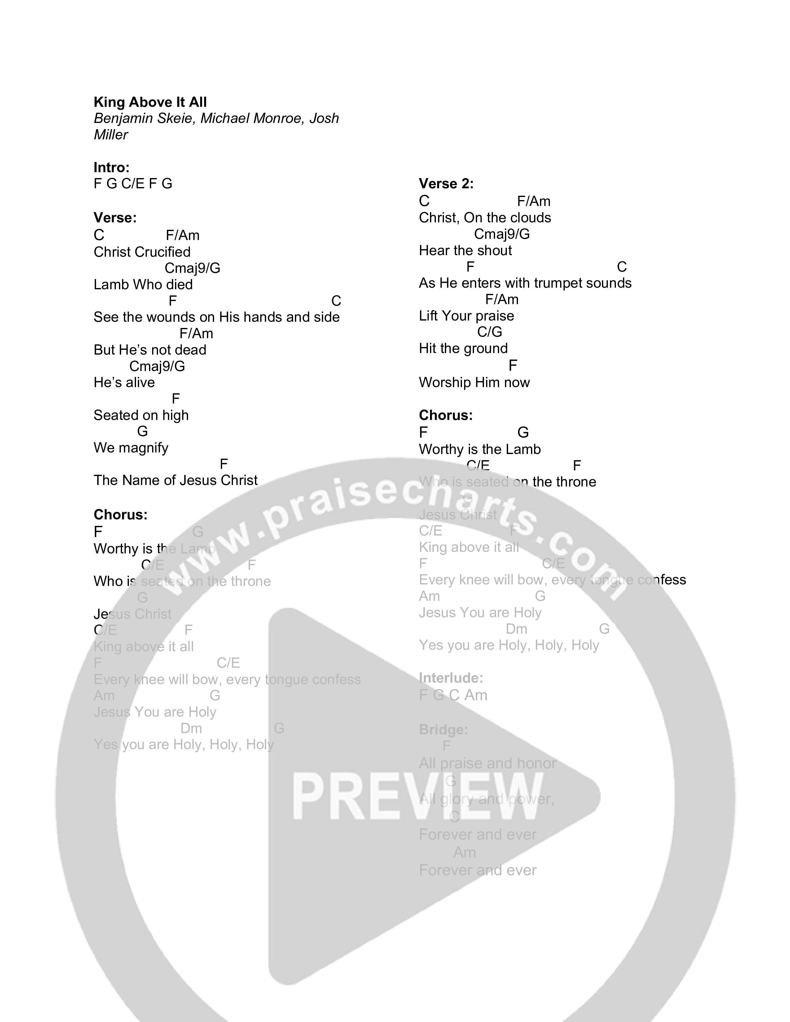 King Above It All Chord Chart (Canyon Hills Worship)