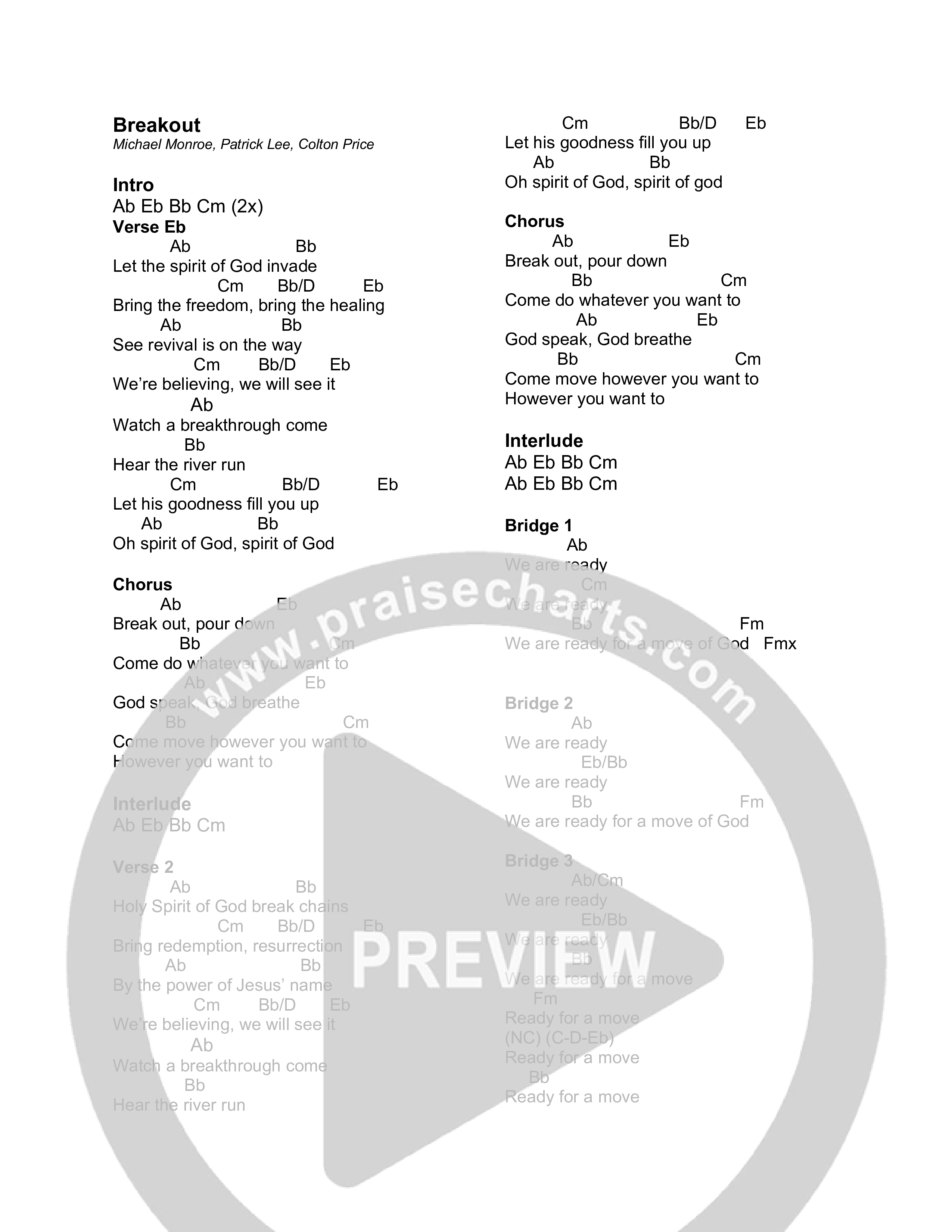 Break Out Chord Chart (Canyon Hills Worship)