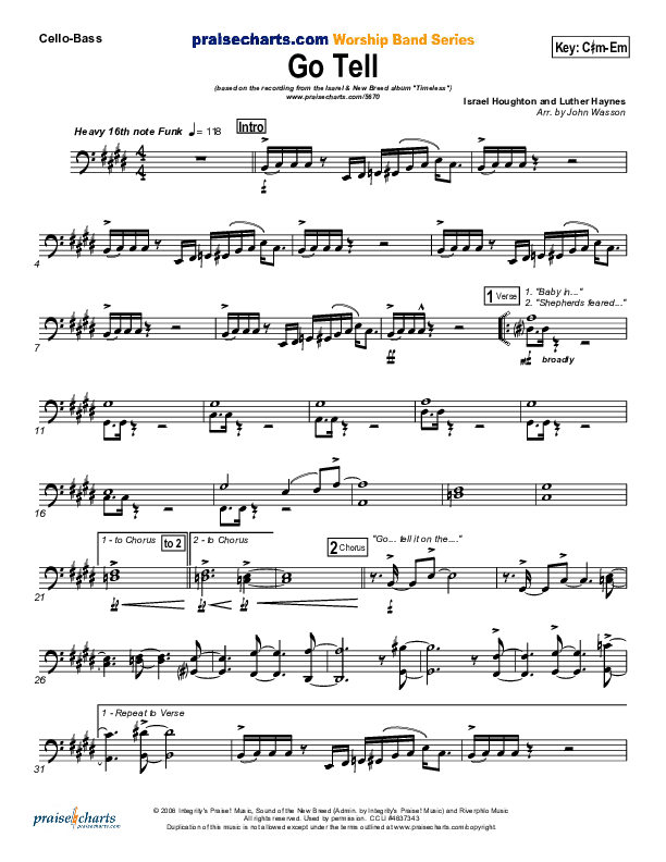 Go Tell Cello/Bass (Israel Houghton)