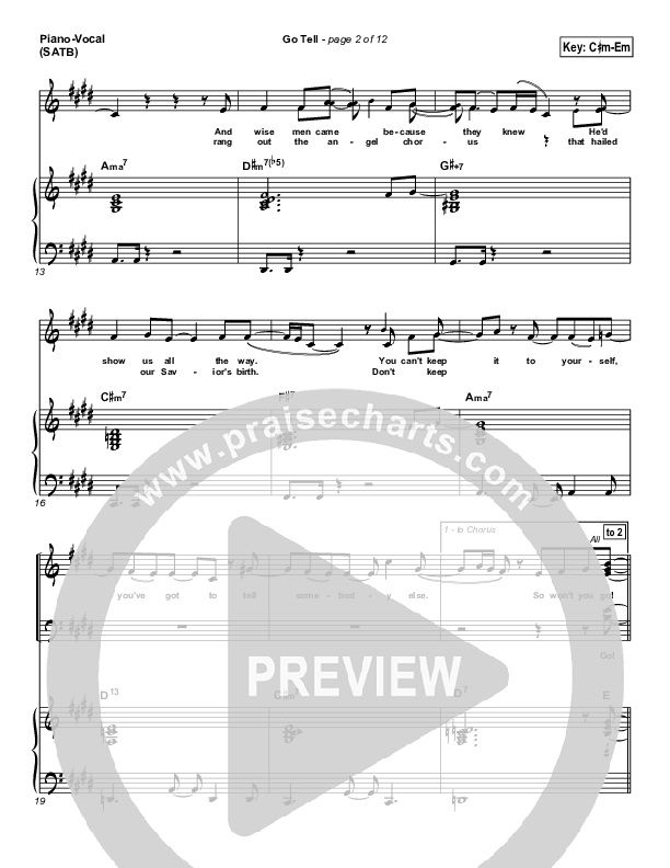 Go Tell Piano/Vocal (SATB) (Israel Houghton)