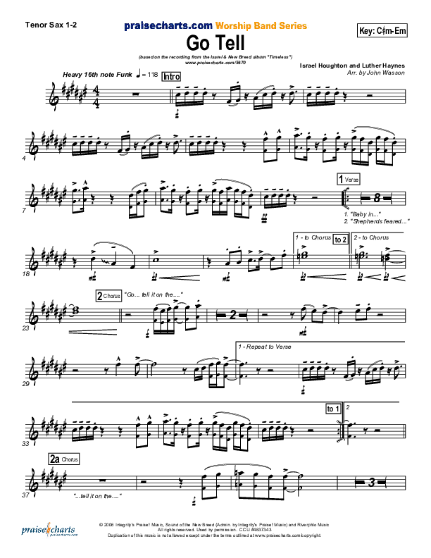 Go Tell Tenor Sax 1/2 (Israel Houghton)