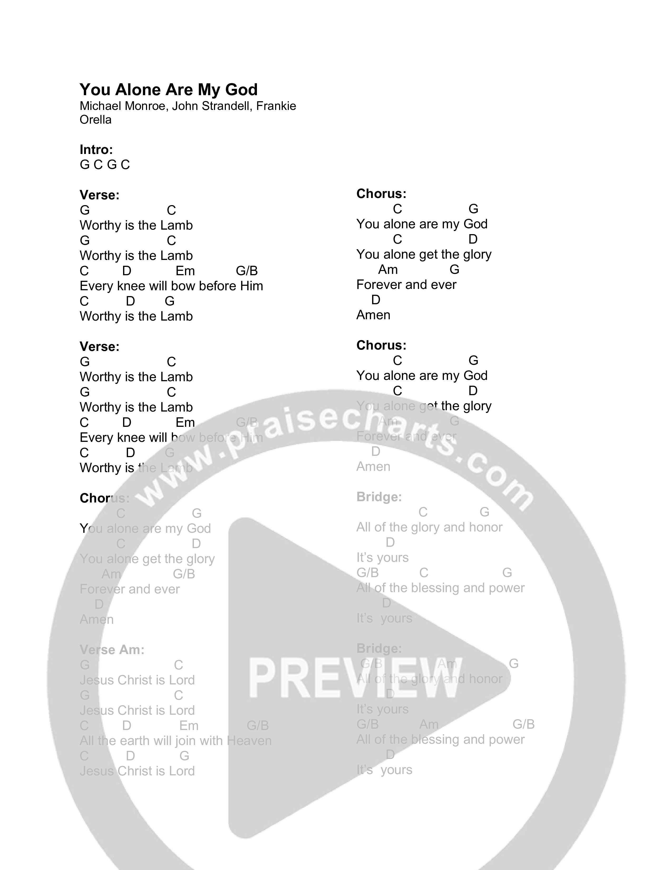 You Alone Are My God Chord Chart (Canyon Hills Worship)