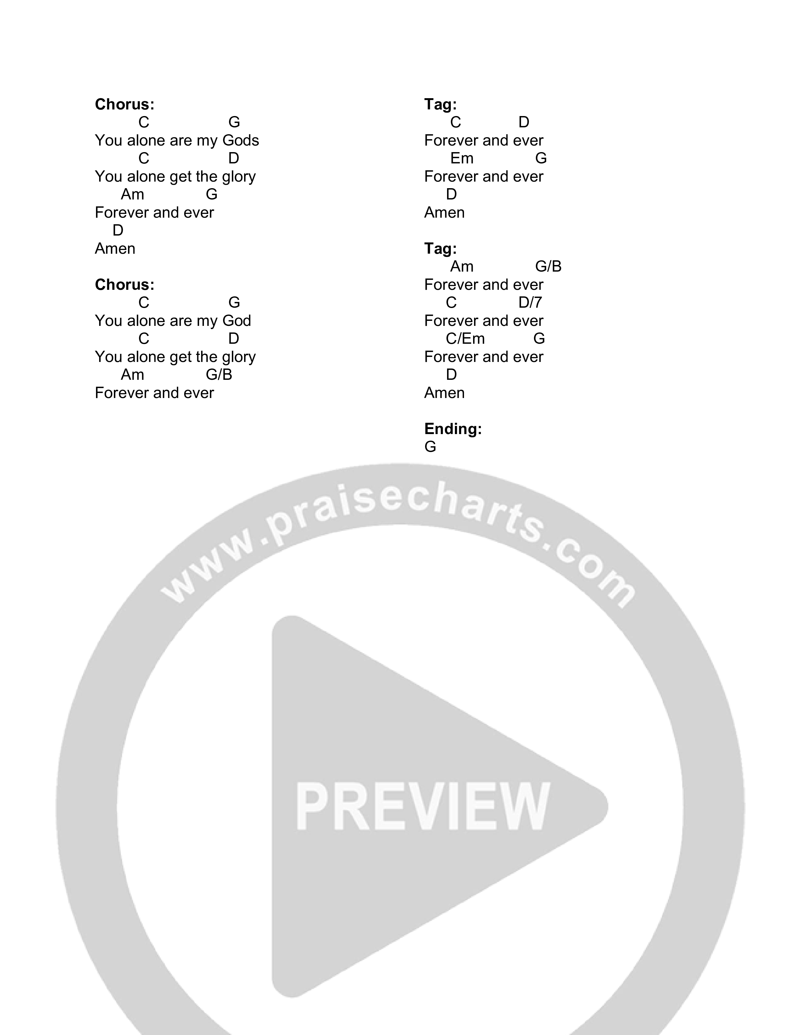 You Alone Are My God Chord Chart (Canyon Hills Worship)