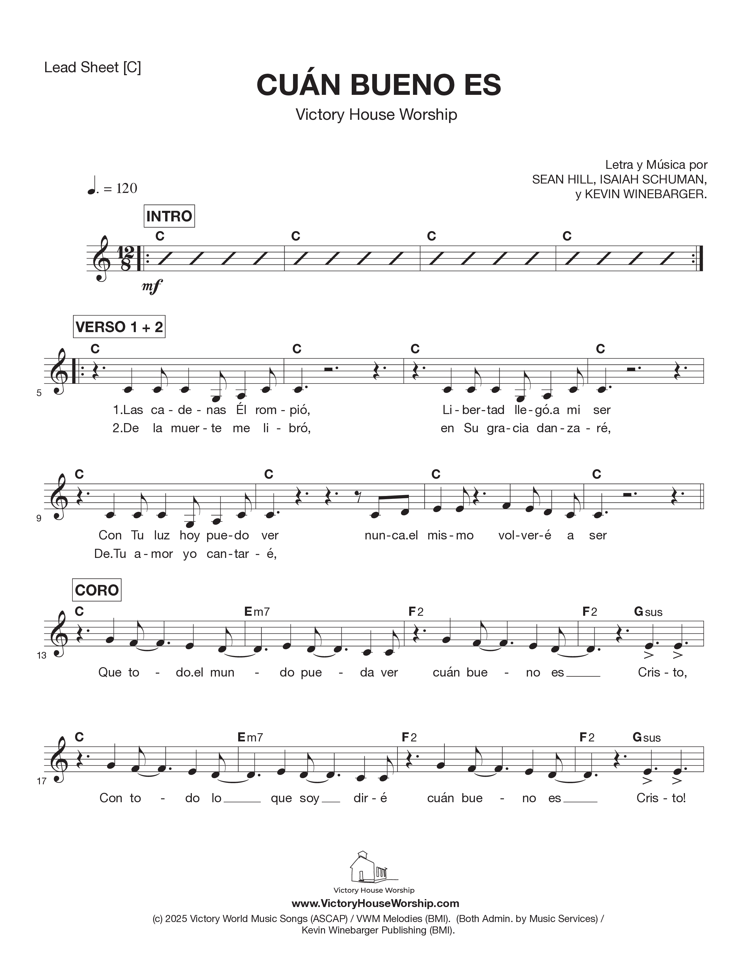 Cuán Bueno Es Lead Sheet Melody (Victory House Worship)