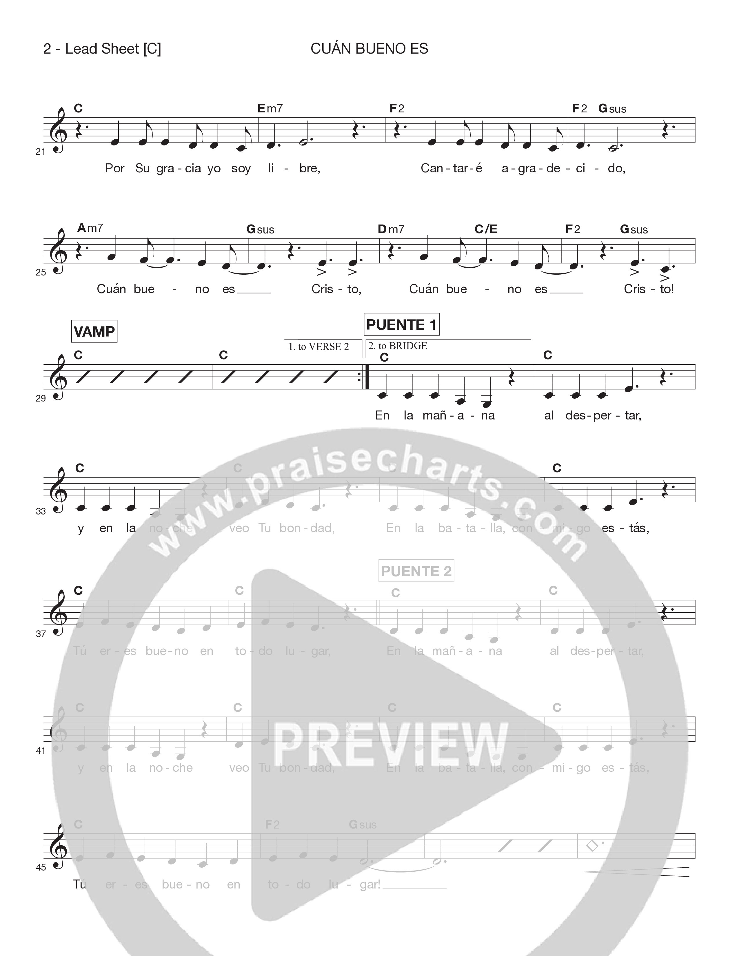 Cuán Bueno Es Lead Sheet Melody (Victory House Worship)