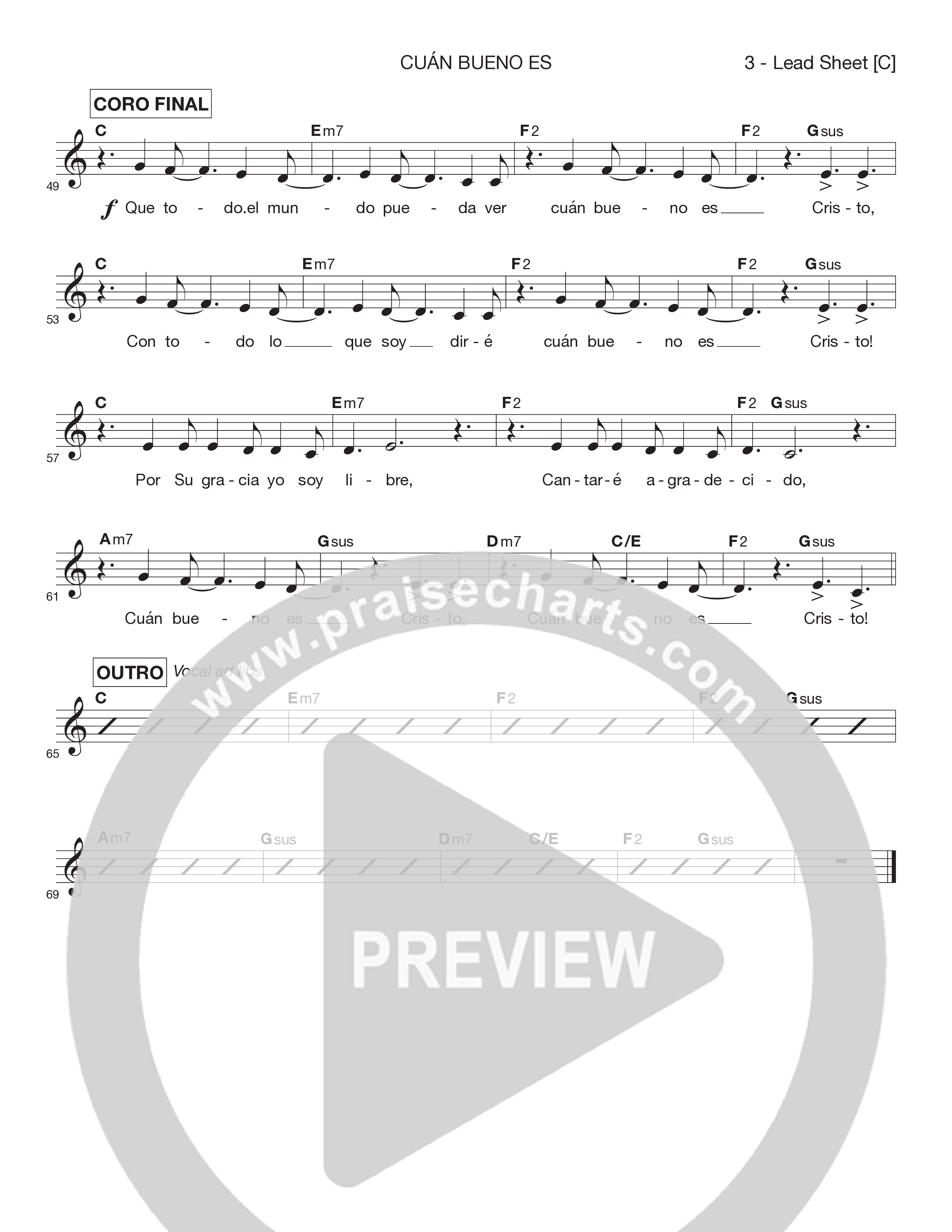 Cuán Bueno Es Lead Sheet Melody (Victory House Worship)