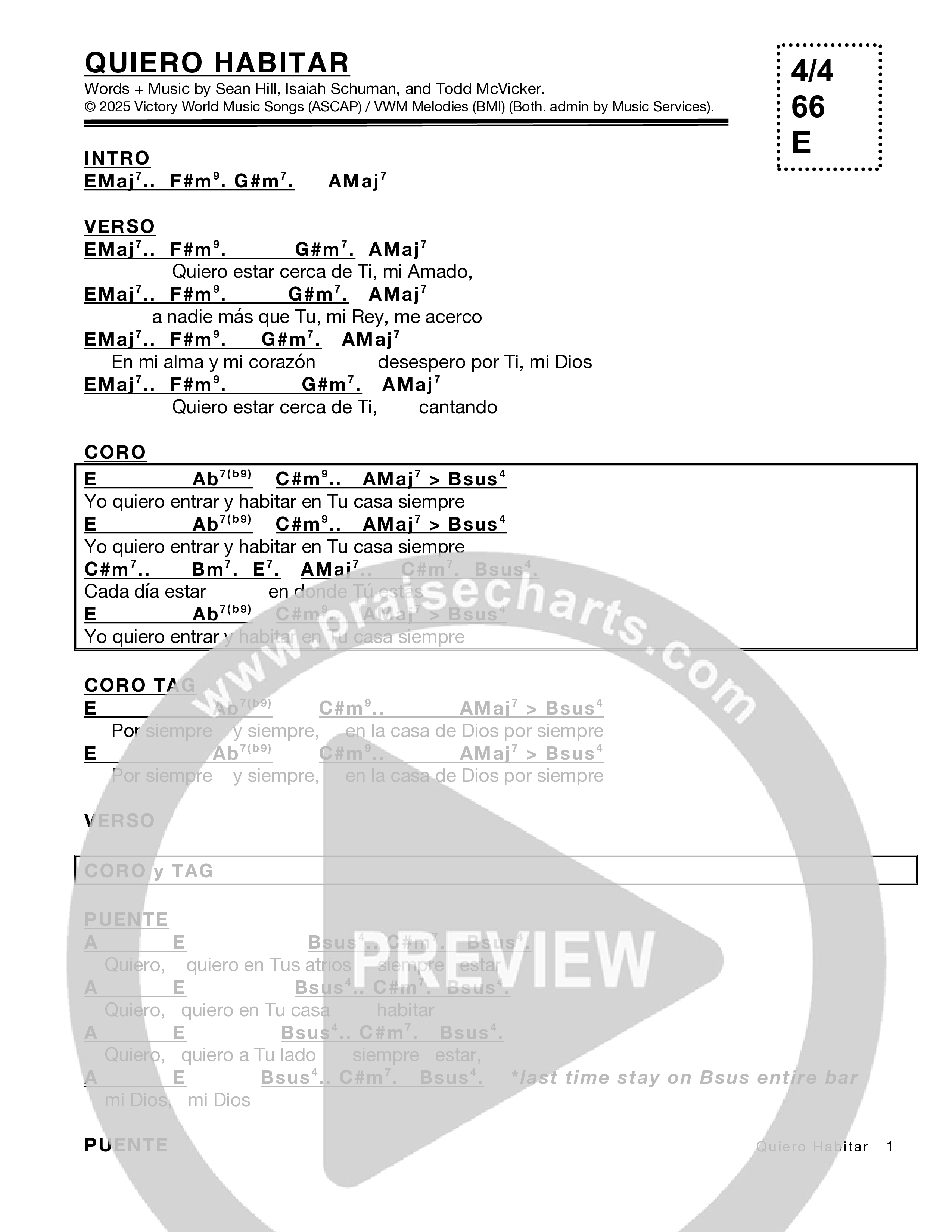 Quiero Habitar Chord Chart (Victory House Worship)