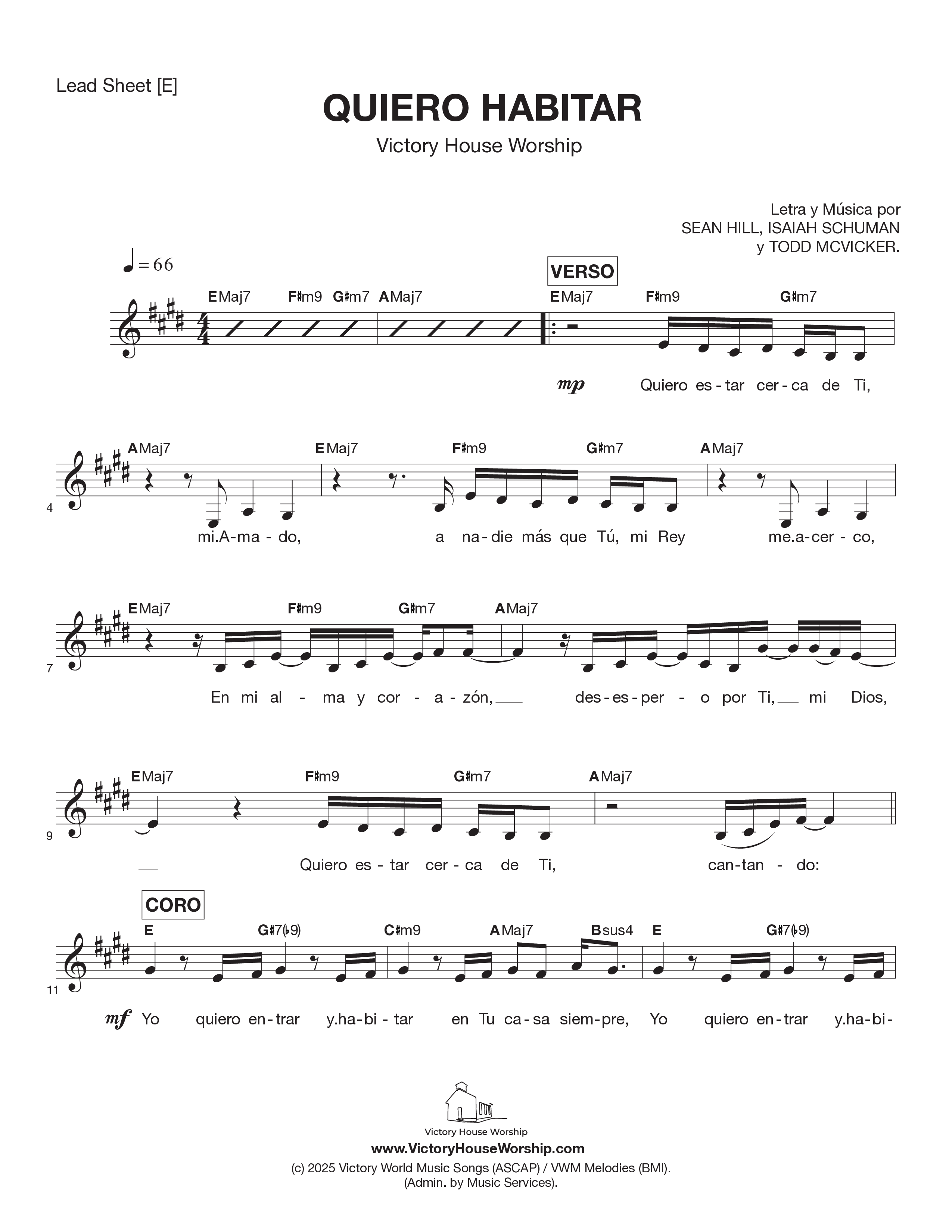 Quiero Habitar Lead Sheet Melody (Victory House Worship)