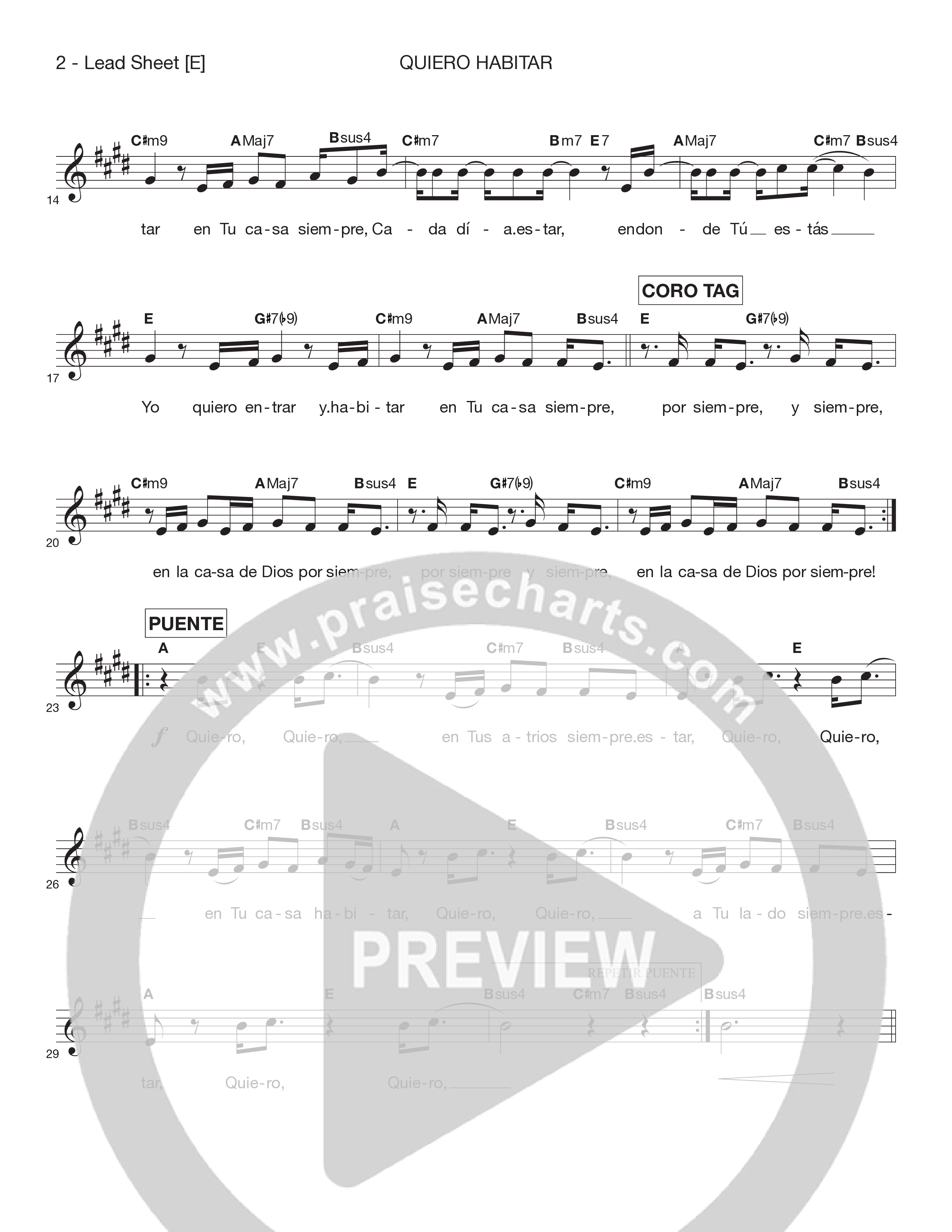 Quiero Habitar Lead Sheet Melody (Victory House Worship)
