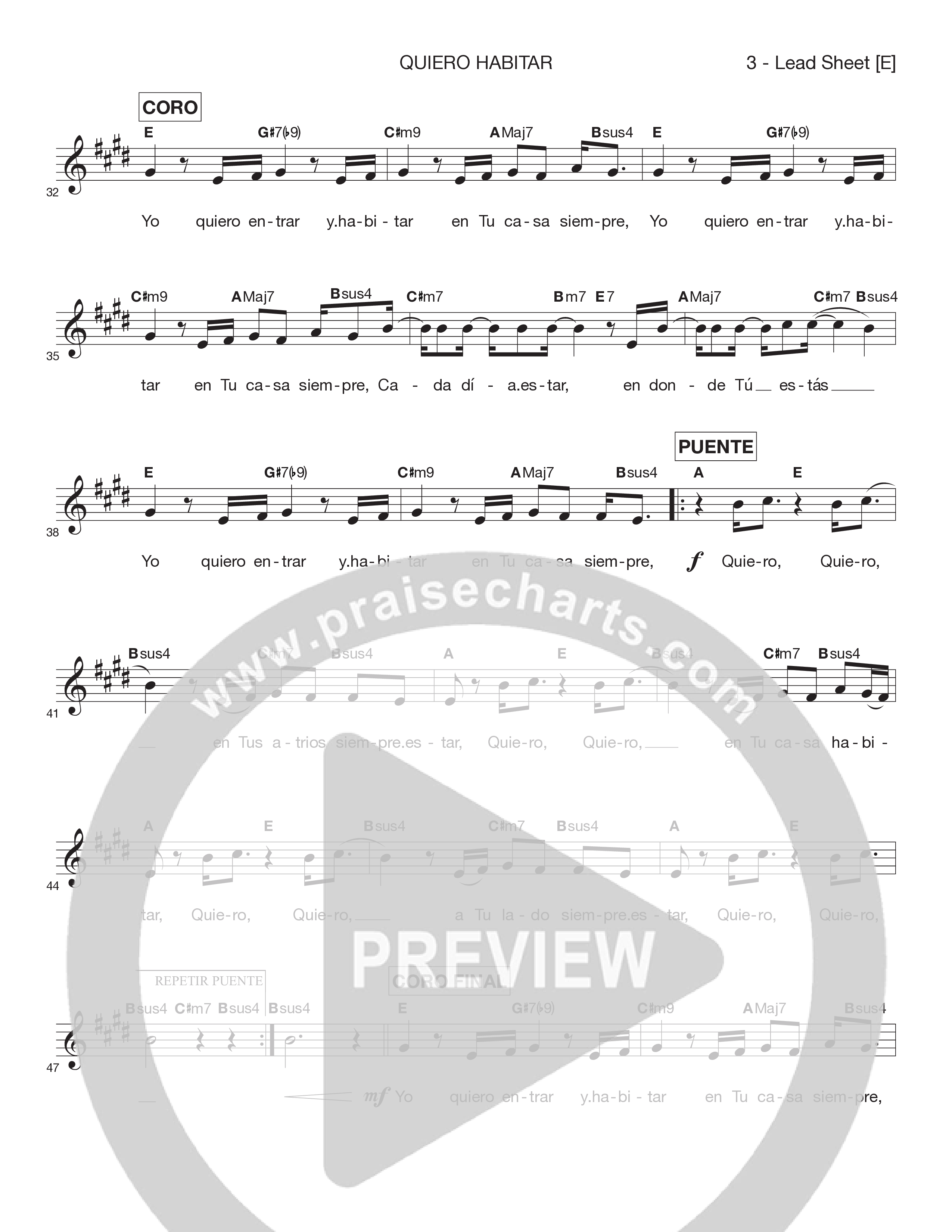 Quiero Habitar Lead Sheet Melody (Victory House Worship)