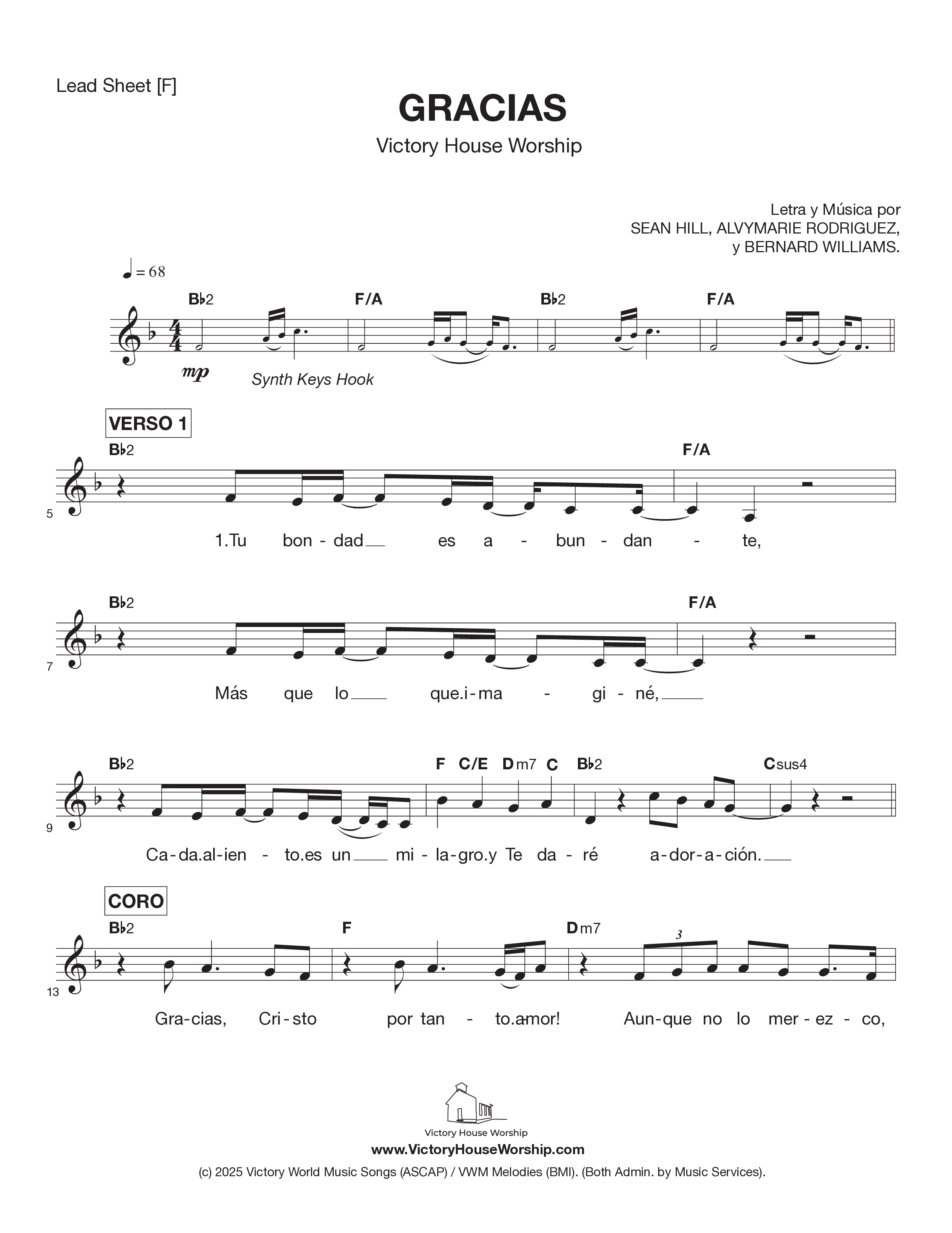 Gracias Lead Sheet Melody (Victory House Worship)