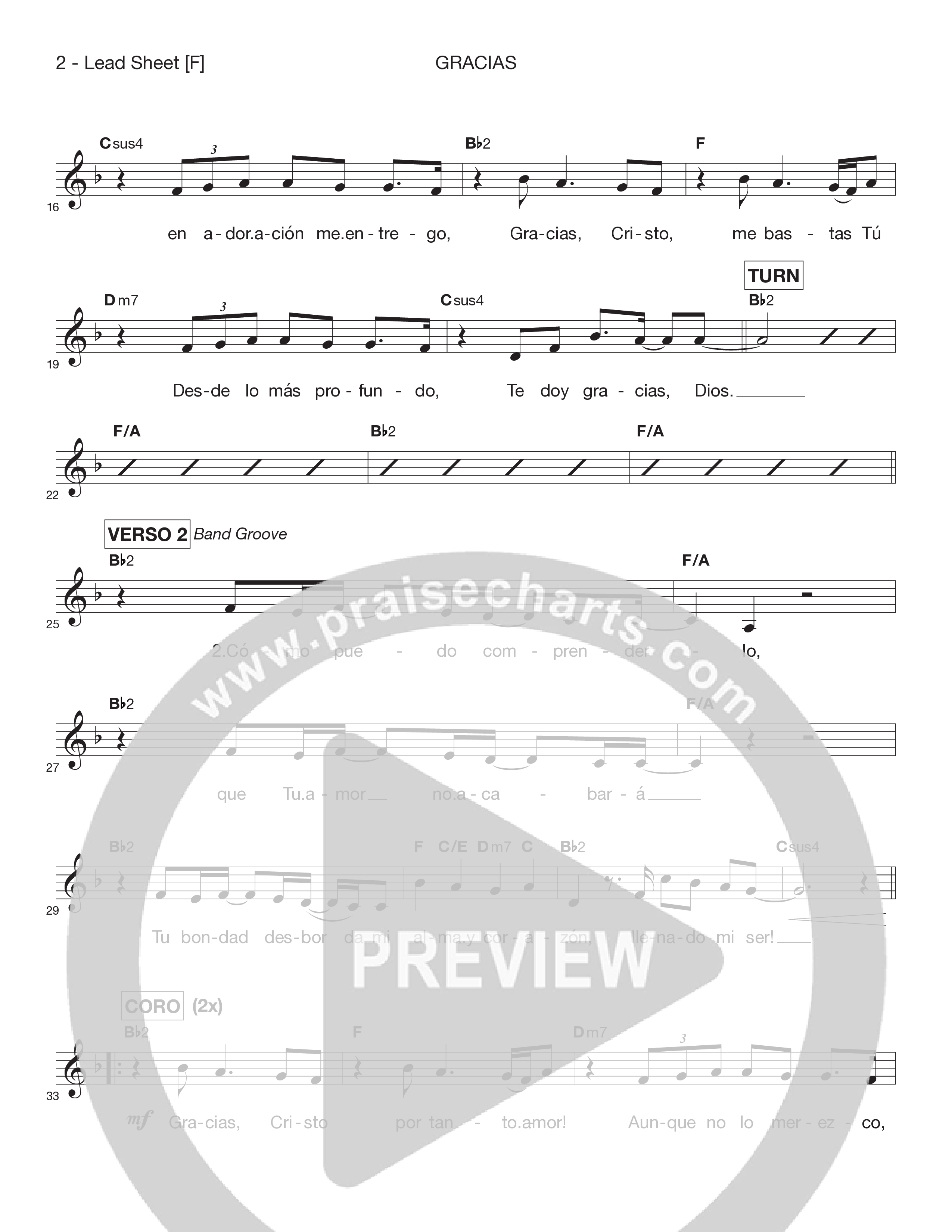 Gracias Lead Sheet Melody (Victory House Worship)