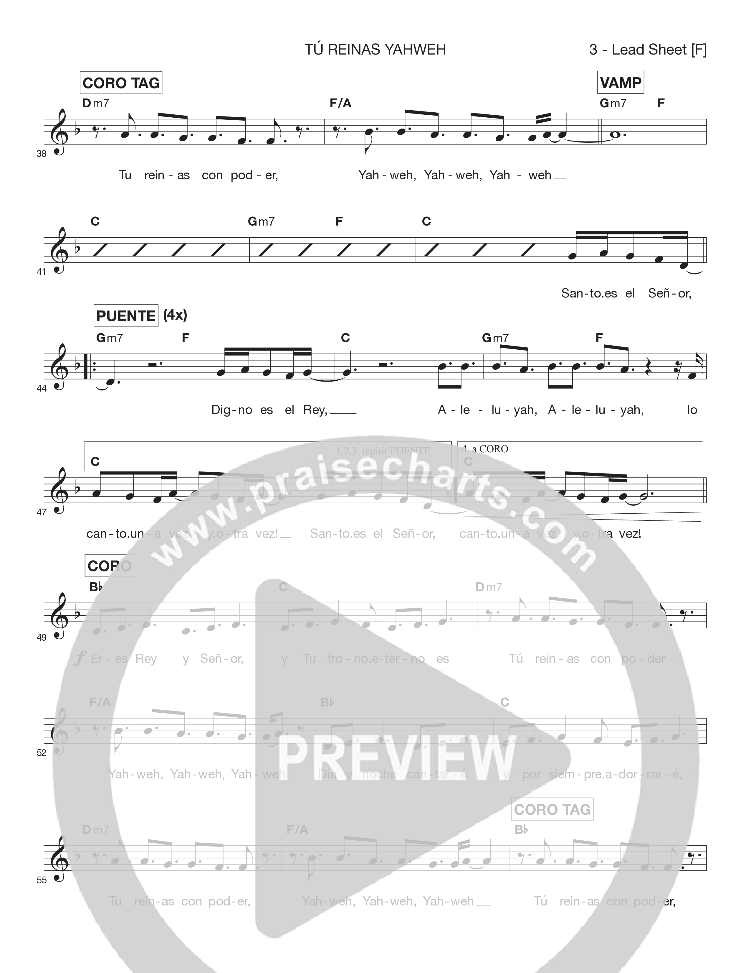 Tú Reinas Yahweh Lead Sheet Melody (Victory House Worship)