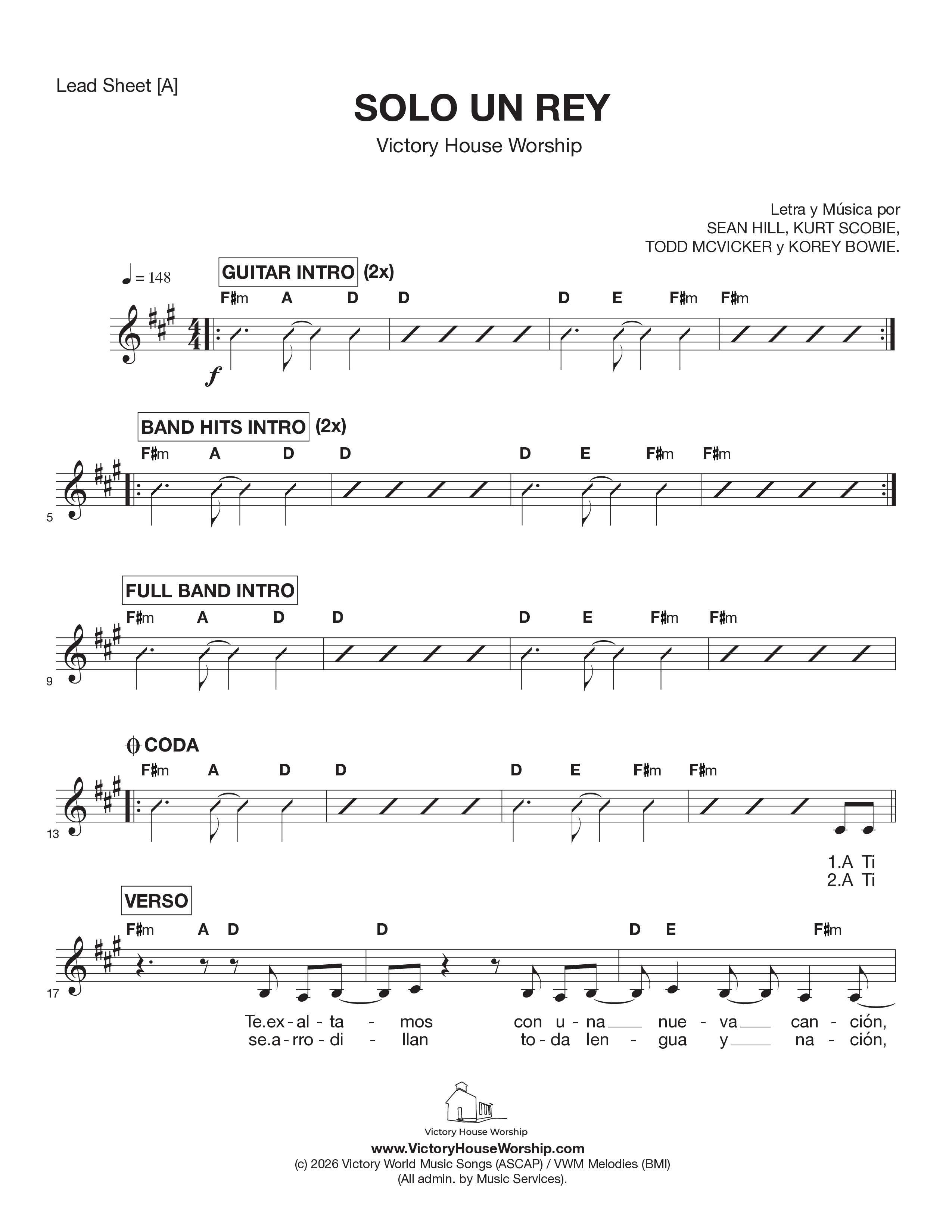 Solo Un Rey Lead Sheet Melody (Victory House Worship)
