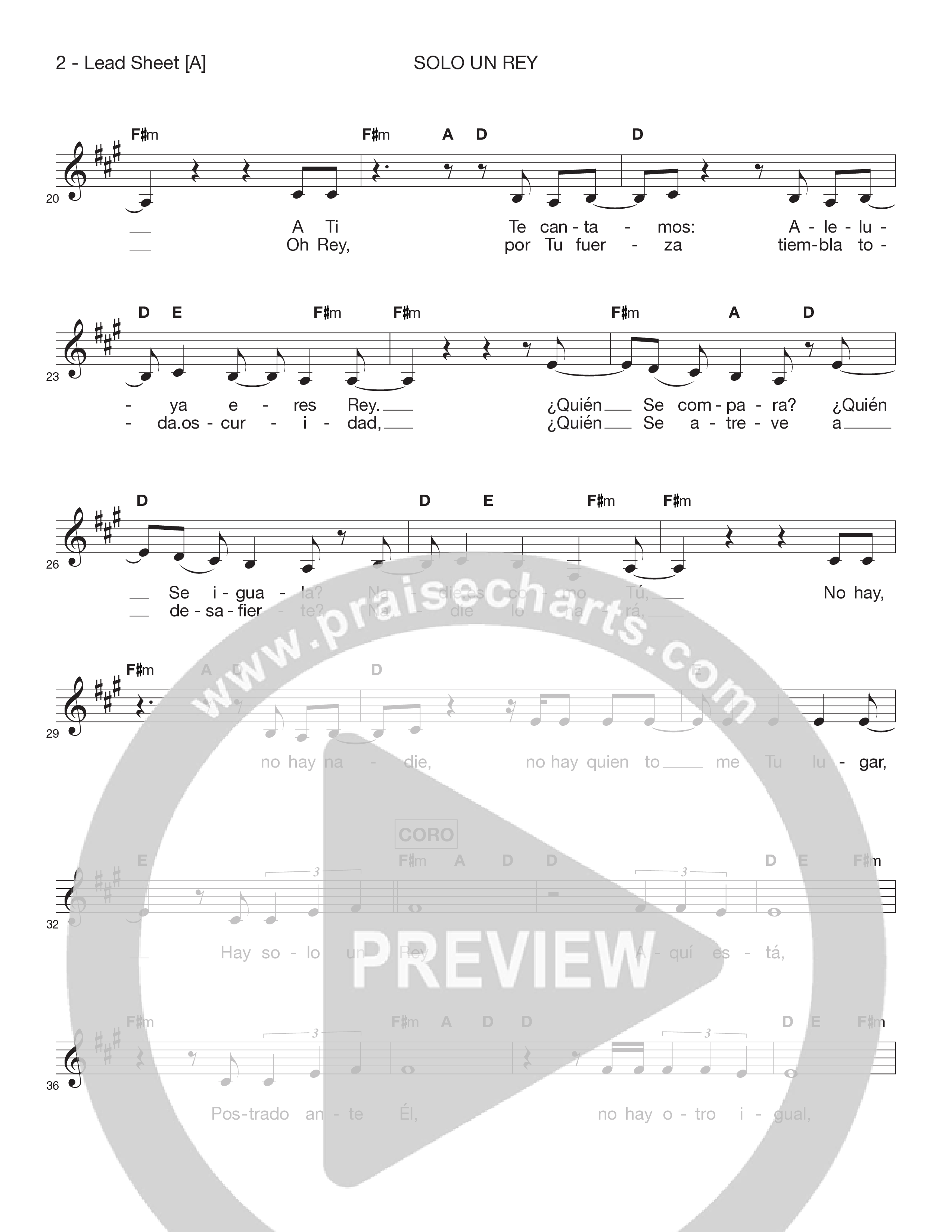 Solo Un Rey Lead Sheet Melody (Victory House Worship)