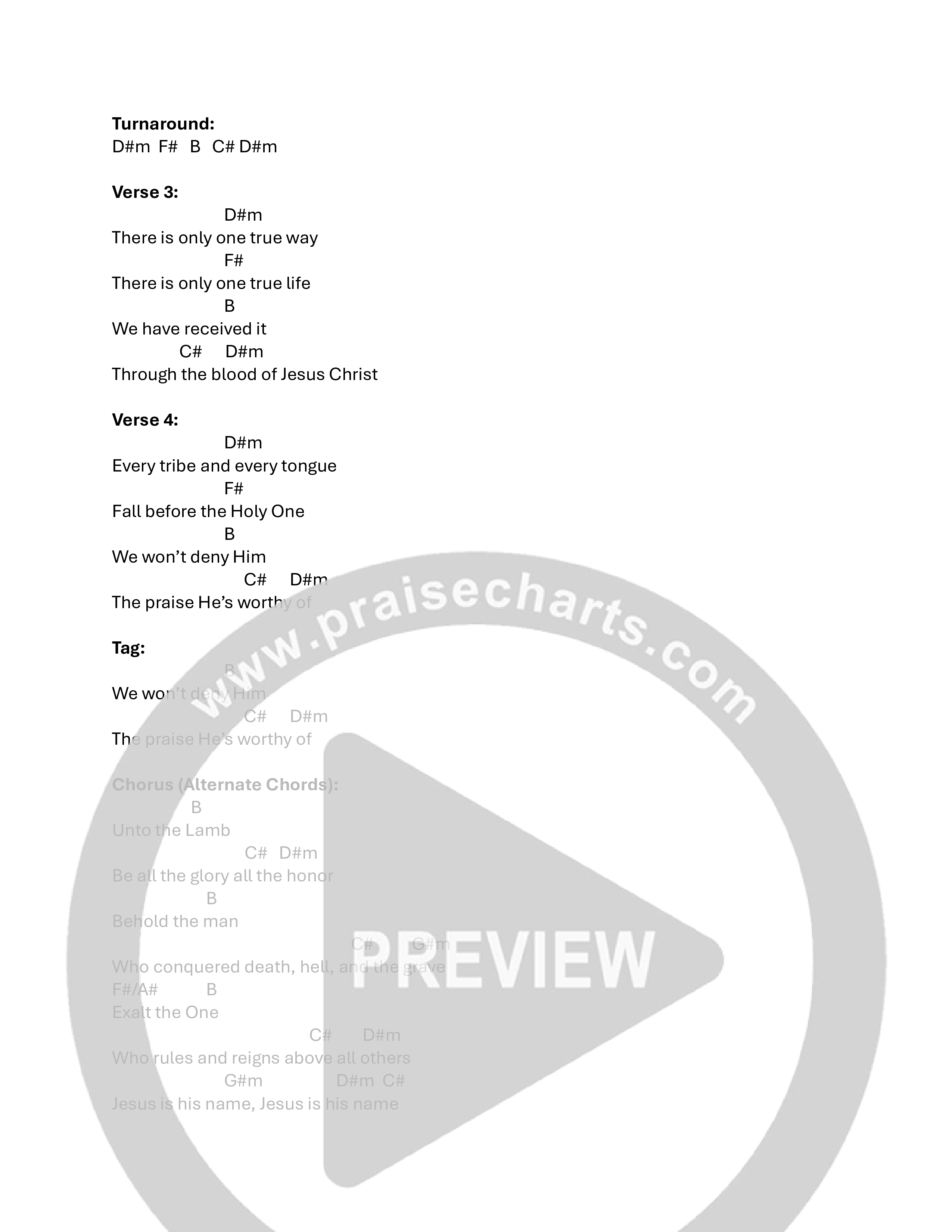 Unto The Lamb Chord Chart (James River Worship)