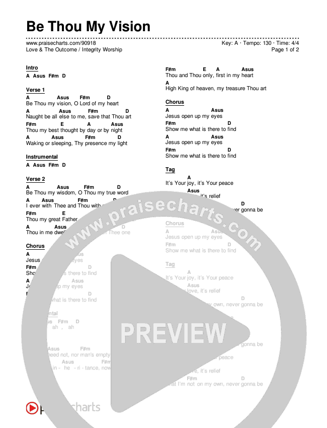 Be Thou My Vision Chord Chart (Love & The Outcome / Integrity Worship)