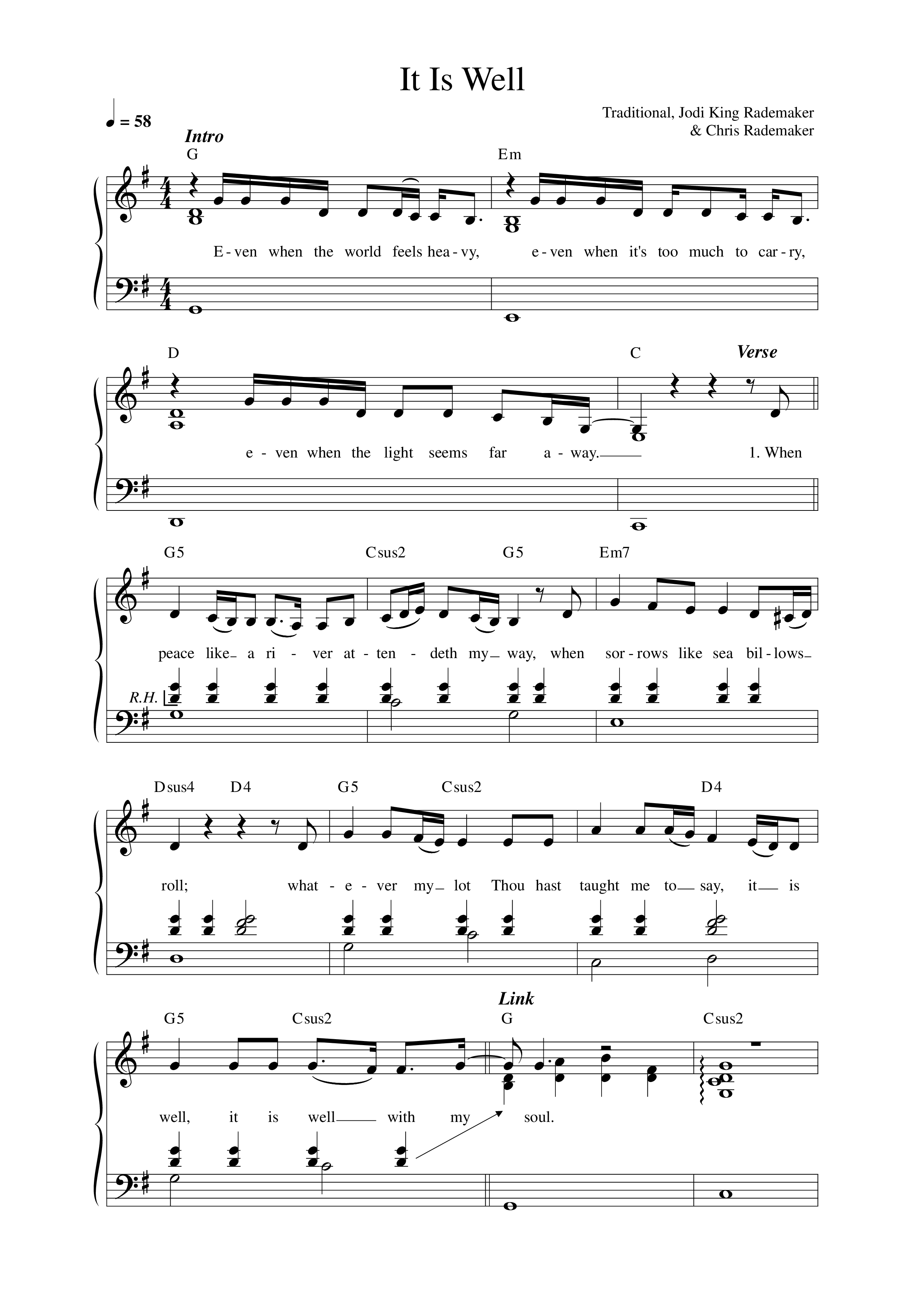 It Is Well Lead Sheet Melody (Love & The Outcome / Integrity Worship)