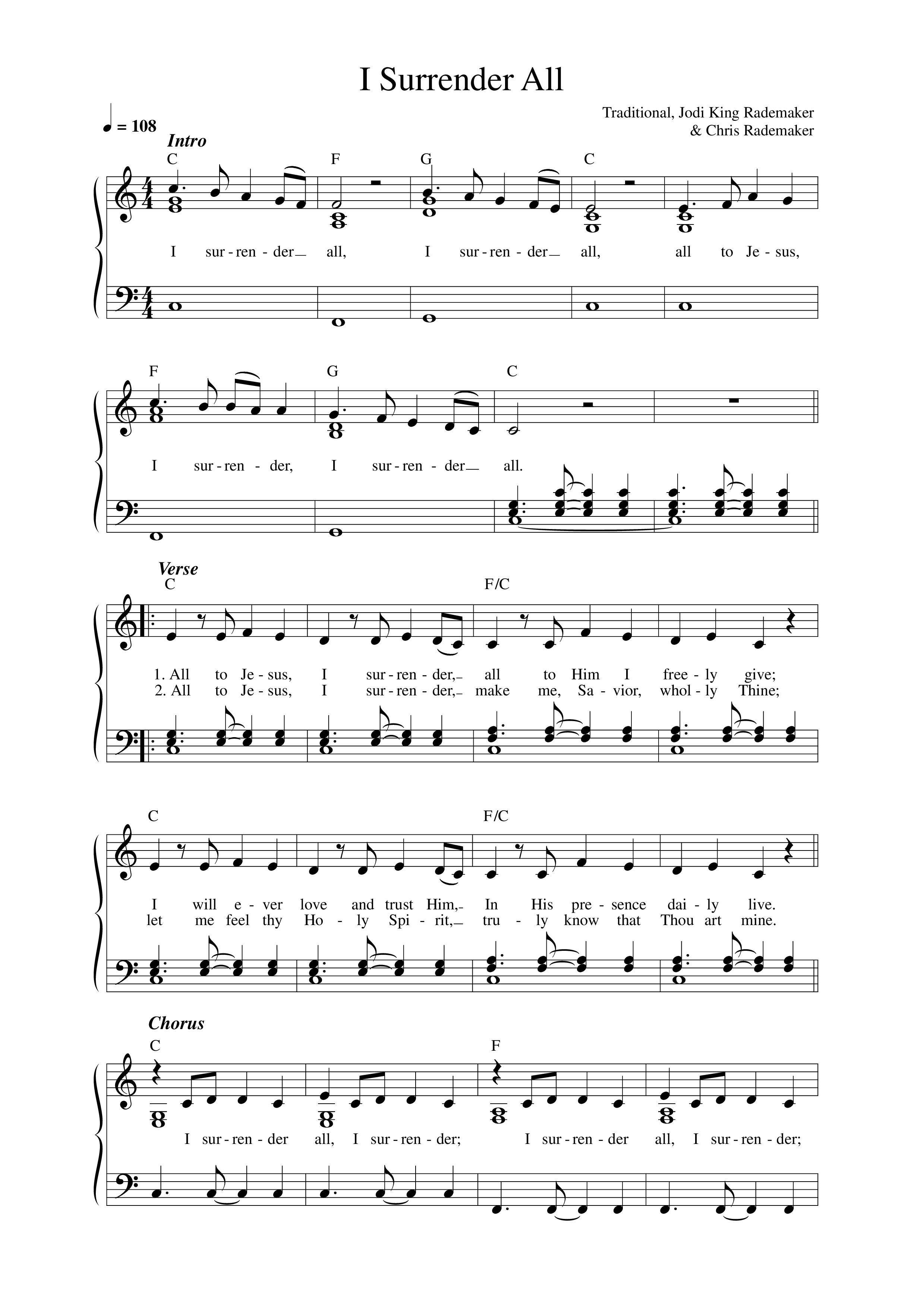 I Surrender All Lead Sheet Melody (Love & The Outcome / Integrity Worship)