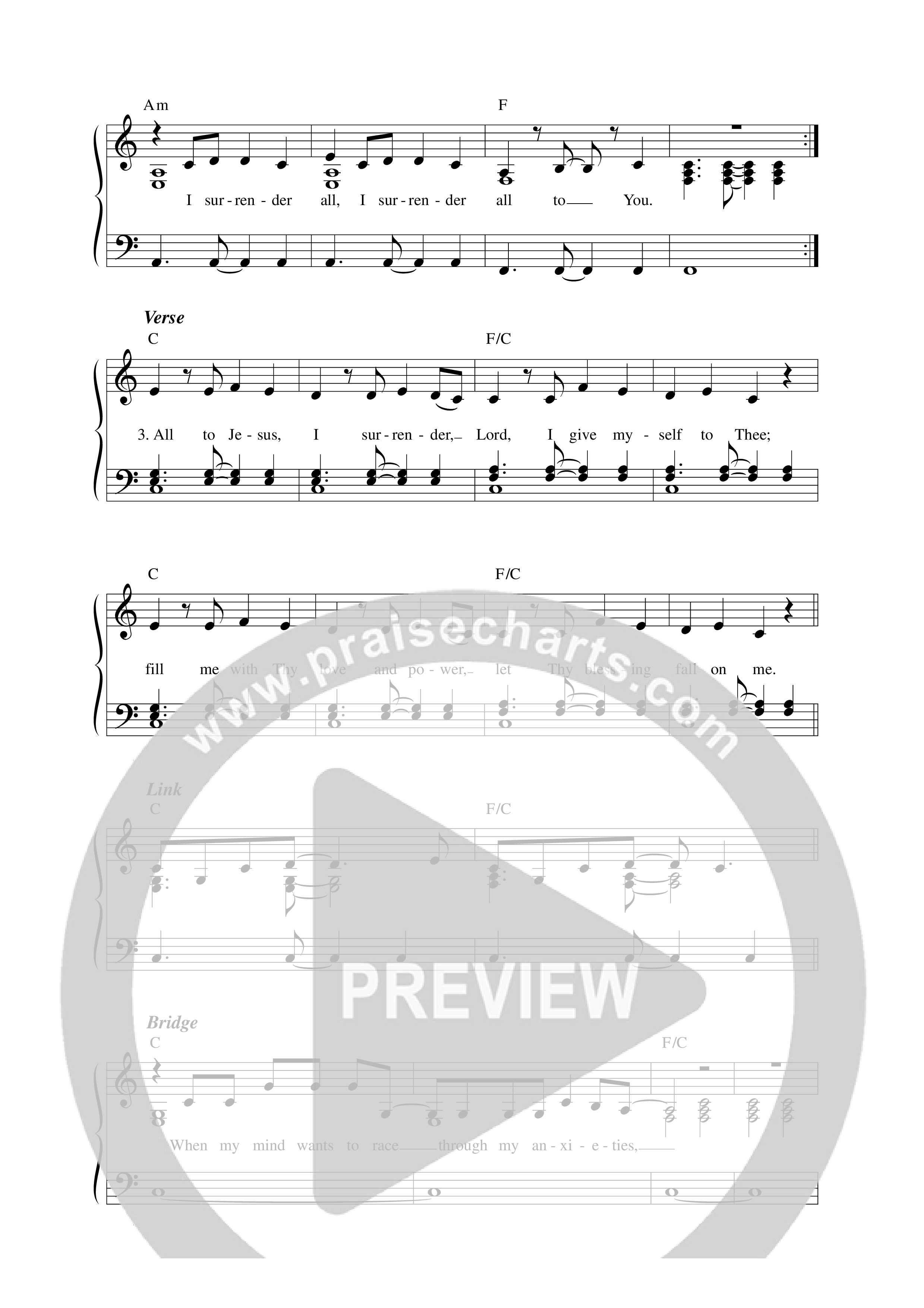 I Surrender All Lead Sheet Melody (Love & The Outcome / Integrity Worship)