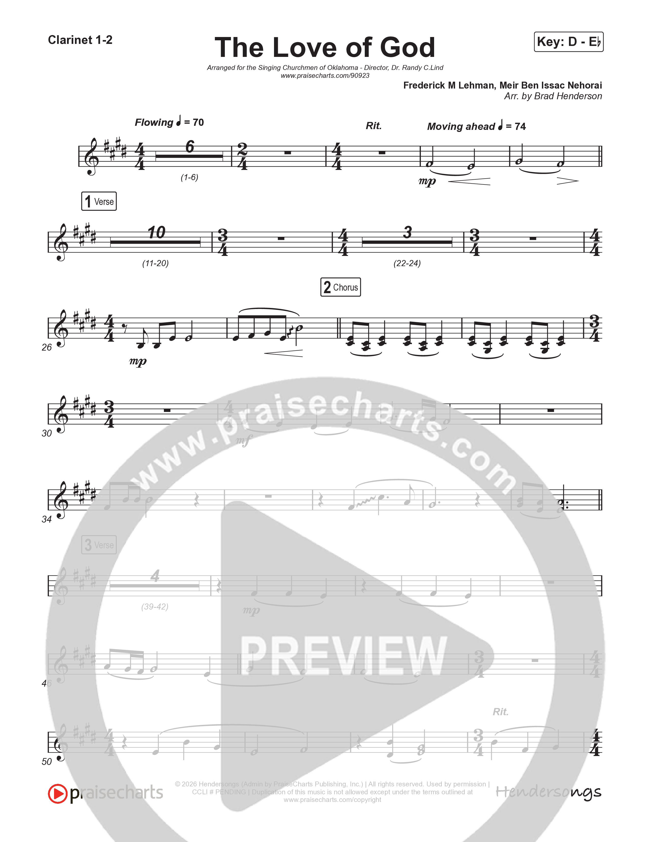 The Love Of God (Choral Anthem) Clarinet 1/2 (Brad Henderson)