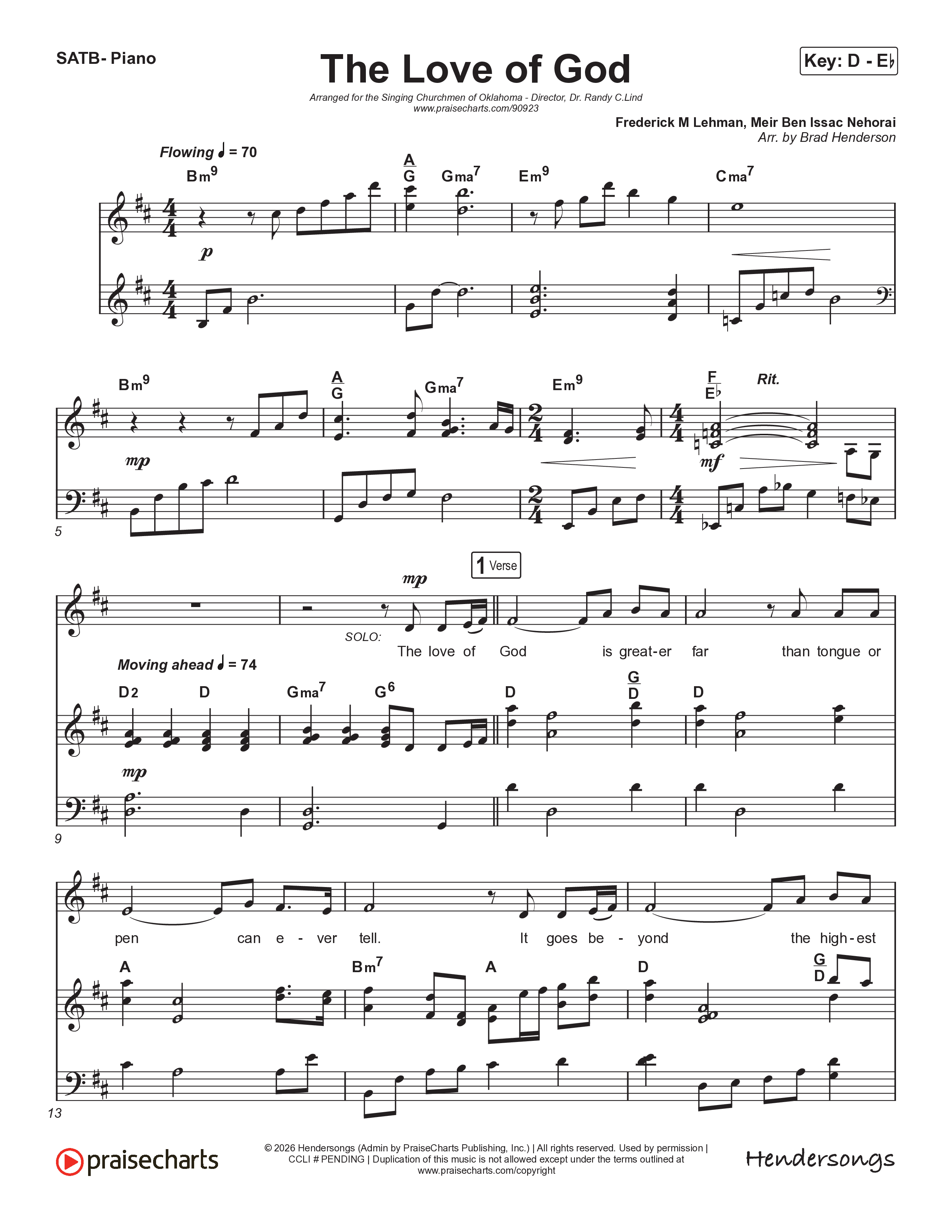 The Love Of God (Choral Anthem) Anthem (SATB/Piano) (Brad Henderson)