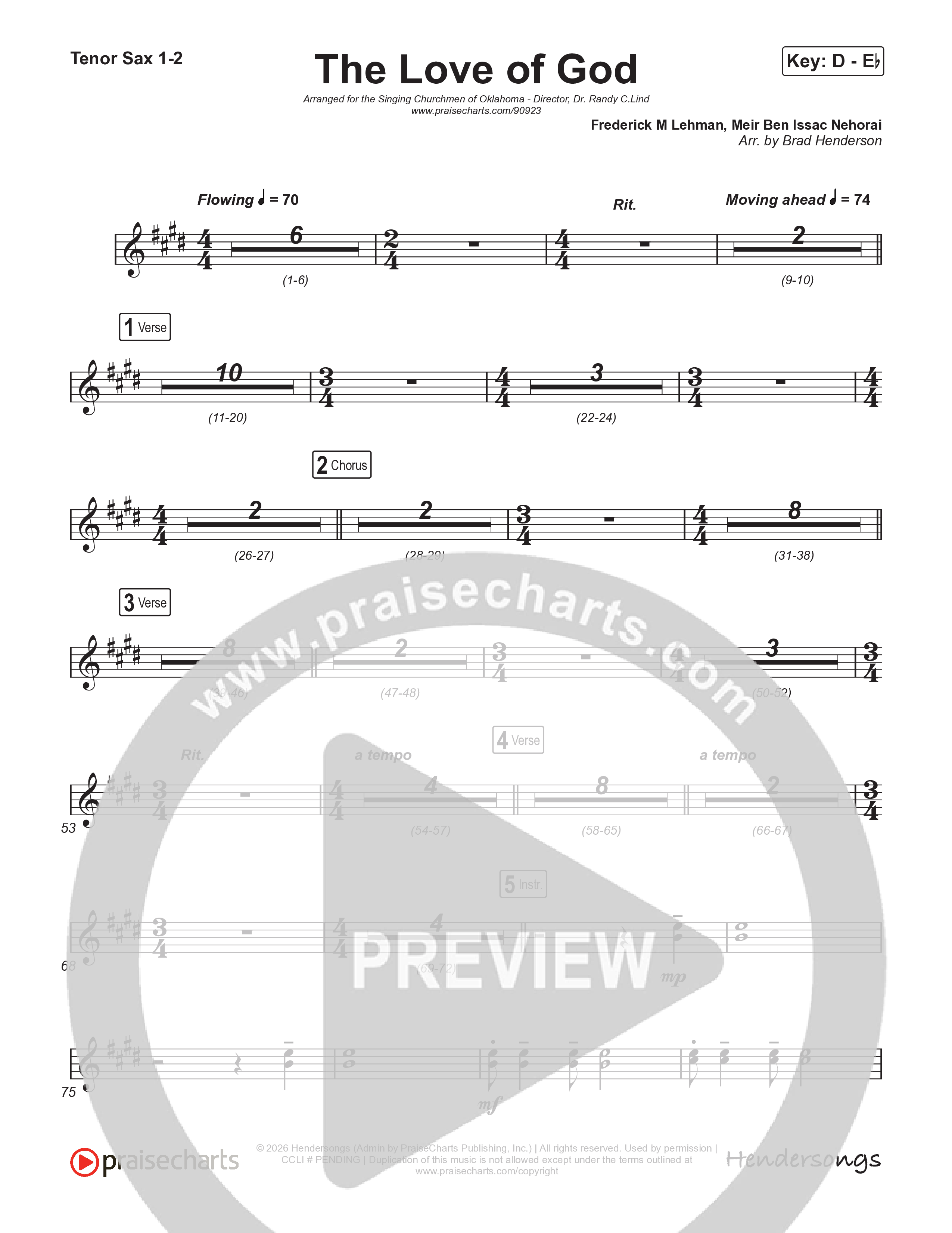 The Love Of God (Choral Anthem) Tenor Sax/Baritone T.C. (Brad Henderson)