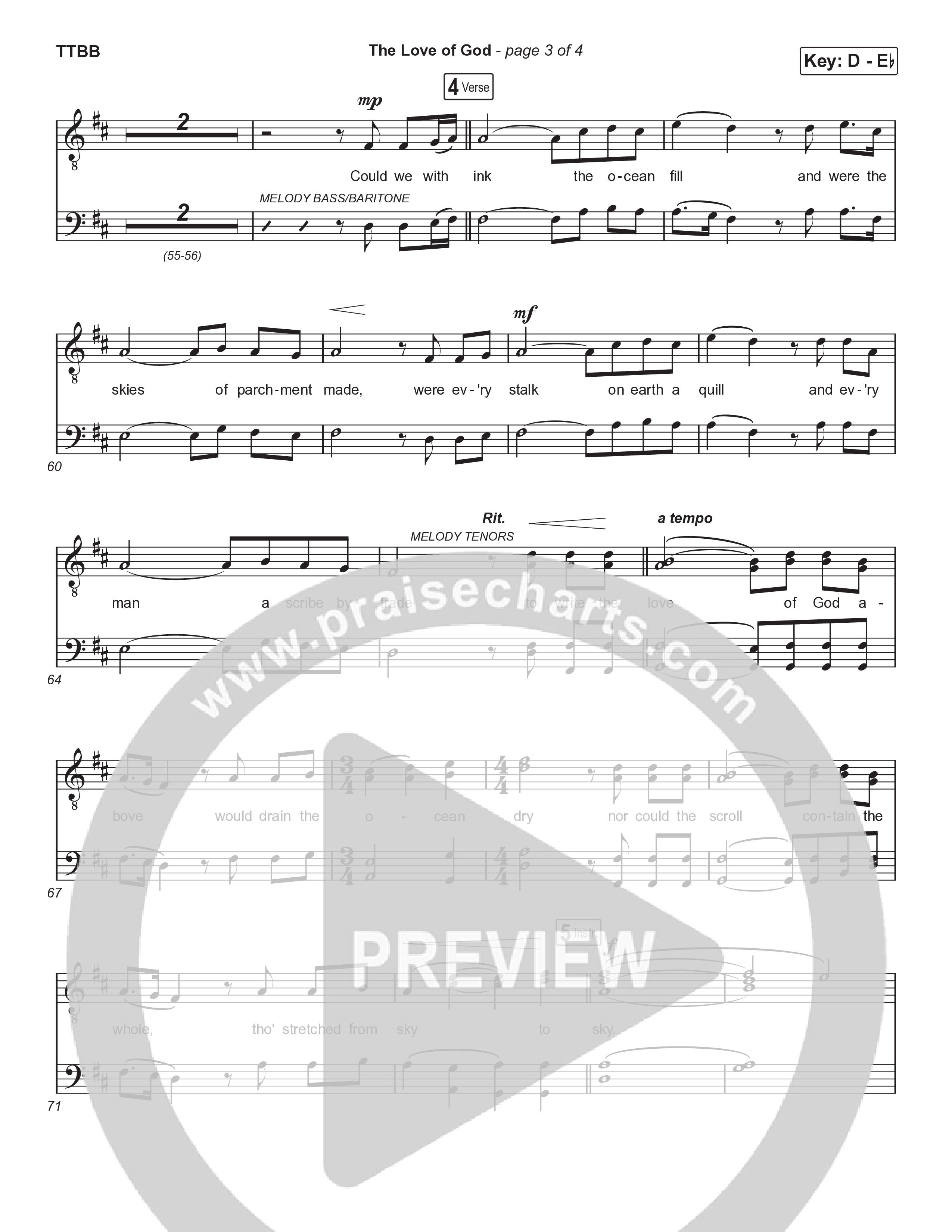 The Love Of God (Choral Anthem) Choir Sheet (TTBB) (Brad Henderson)
