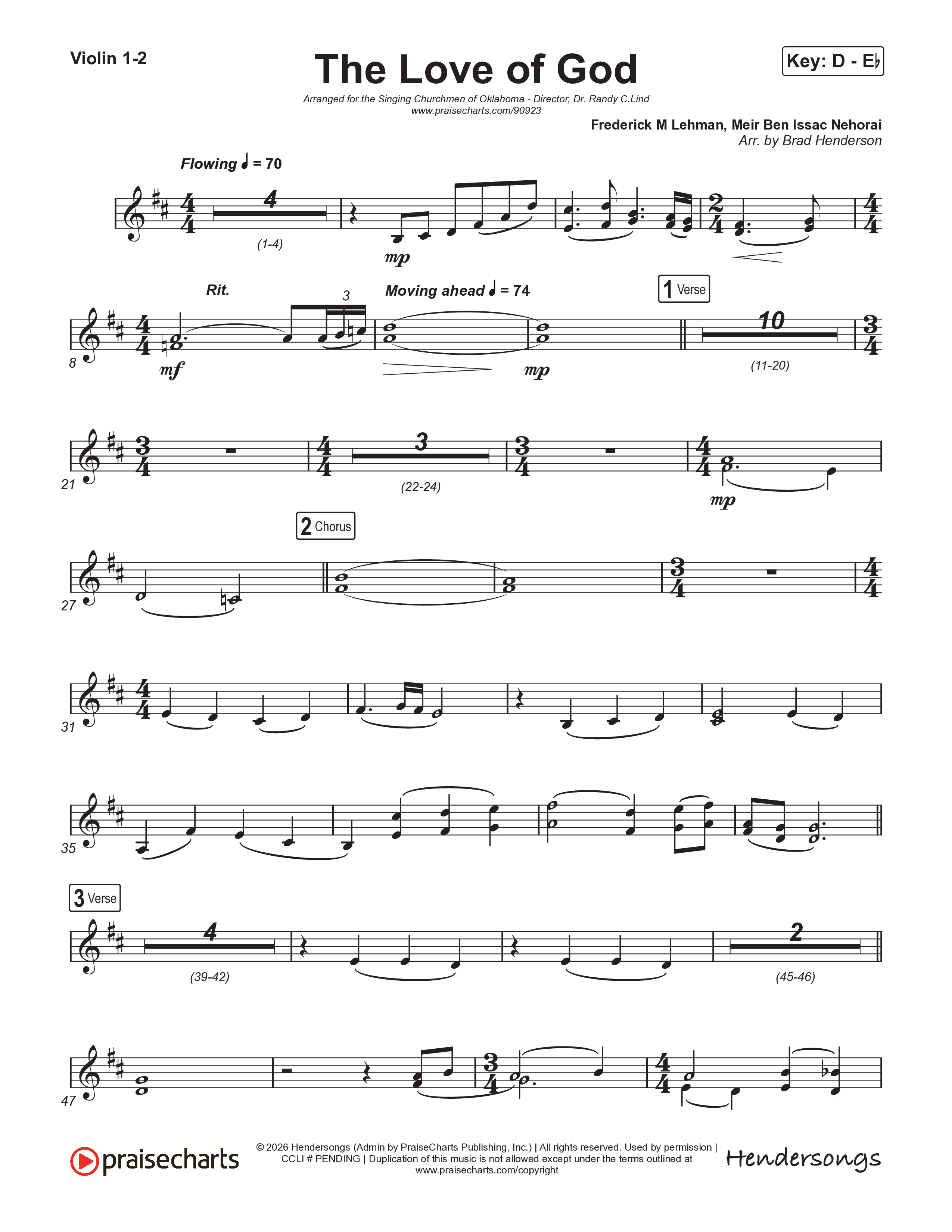 The Love Of God (Choral Anthem) Violin 1/2 (Brad Henderson)